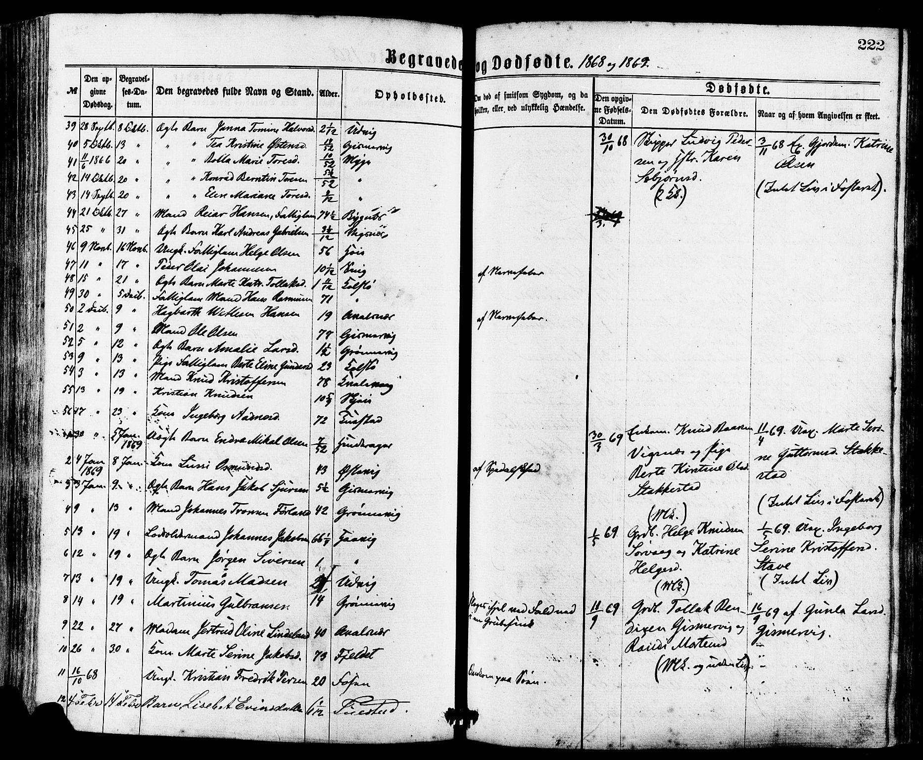 Avaldsnes sokneprestkontor, SAST/A -101851/H/Ha/Haa/L0012: Parish register (official) no. A 12, 1865-1880, p. 222