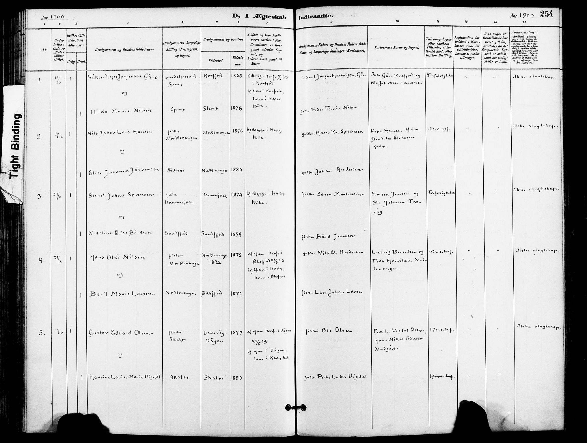 Karlsøy sokneprestembete, AV/SATØ-S-1299/H/Ha/Haa/L0007kirke: Parish register (official) no. 7, 1891-1902, p. 254