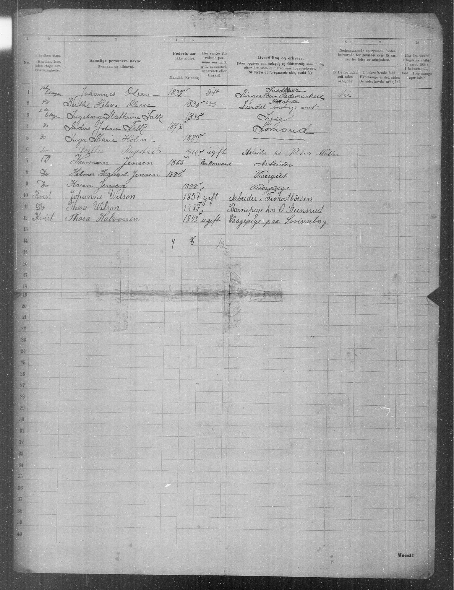 OBA, Municipal Census 1903 for Kristiania, 1903, p. 13