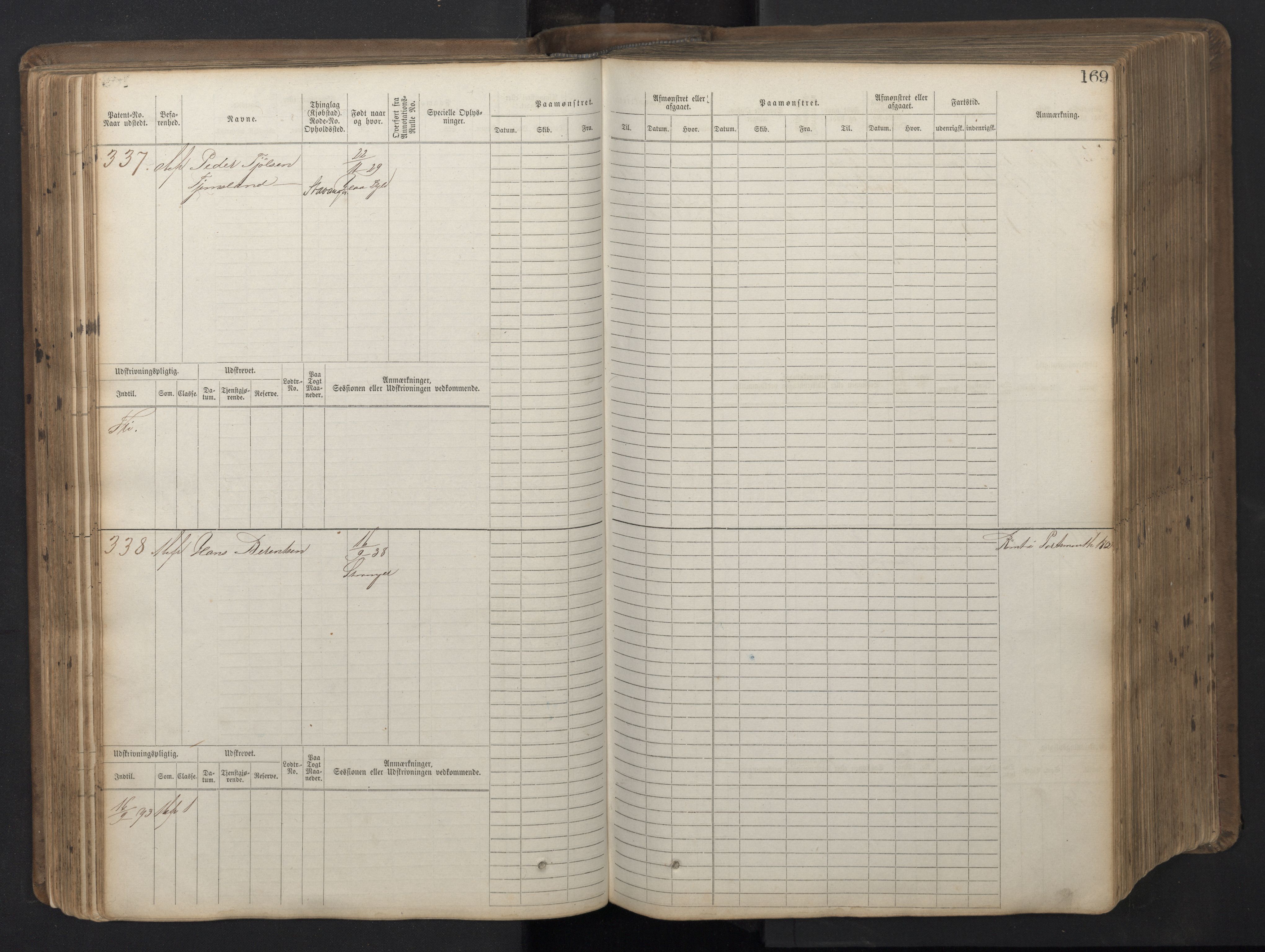 Stavanger sjømannskontor, AV/SAST-A-102006/F/Fb/Fbb/L0016: Sjøfartshovedrulle patnentnr. 1-1202 (dublett), 1869, p. 169