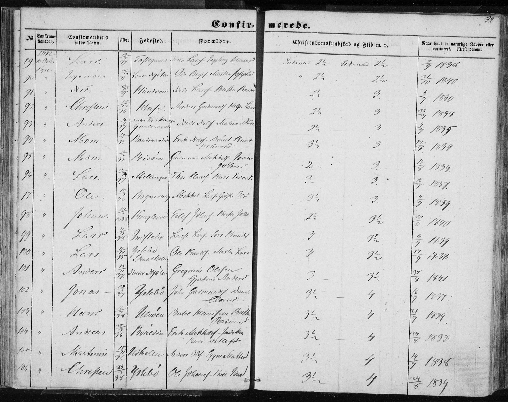 Lindås Sokneprestembete, AV/SAB-A-76701/H/Haa/Haaa/L0013: Parish register (official) no. A 13, 1848-1862, p. 32