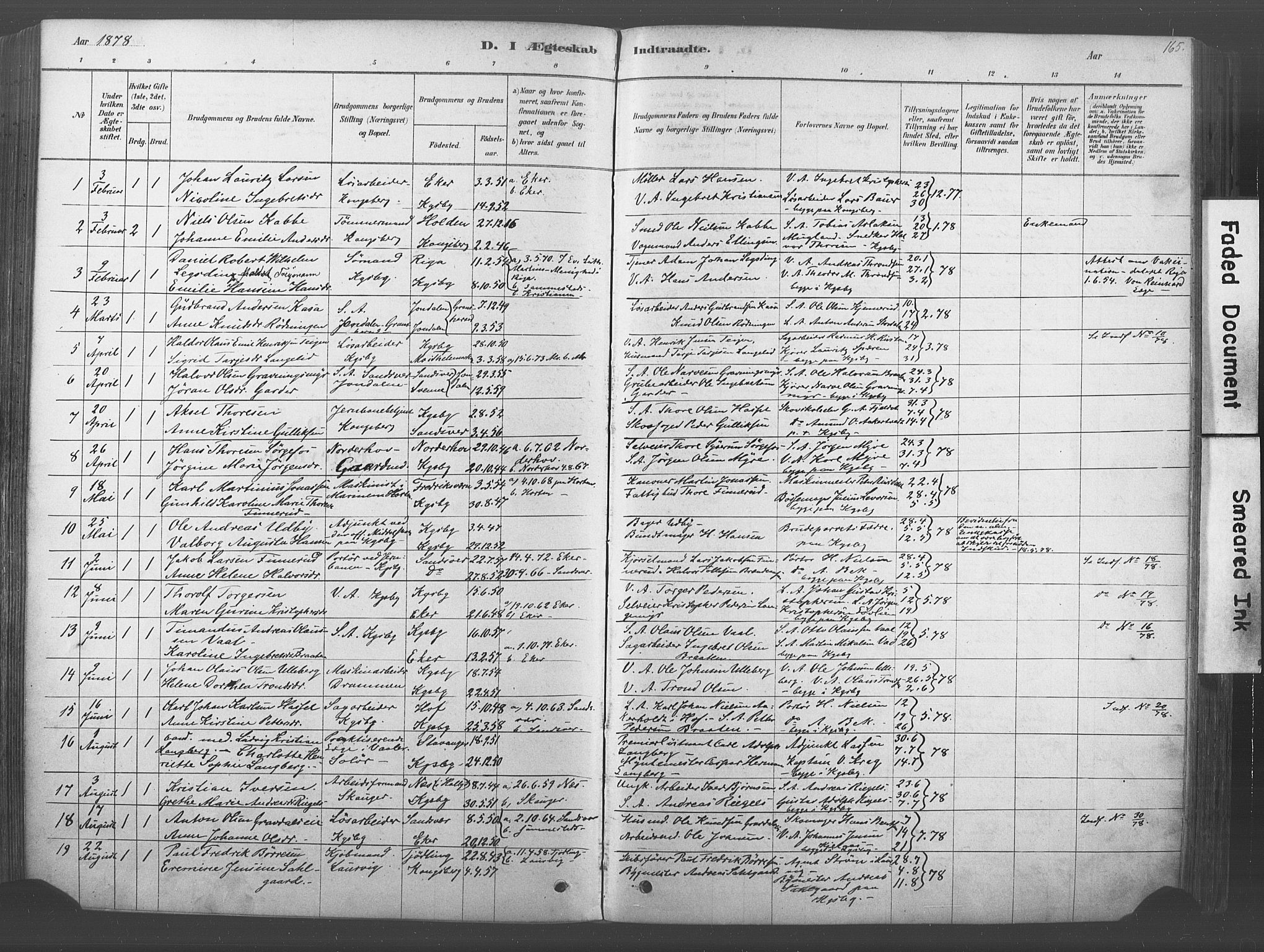 Kongsberg kirkebøker, SAKO/A-22/F/Fb/L0001: Parish register (official) no. II 1, 1878-1886, p. 165