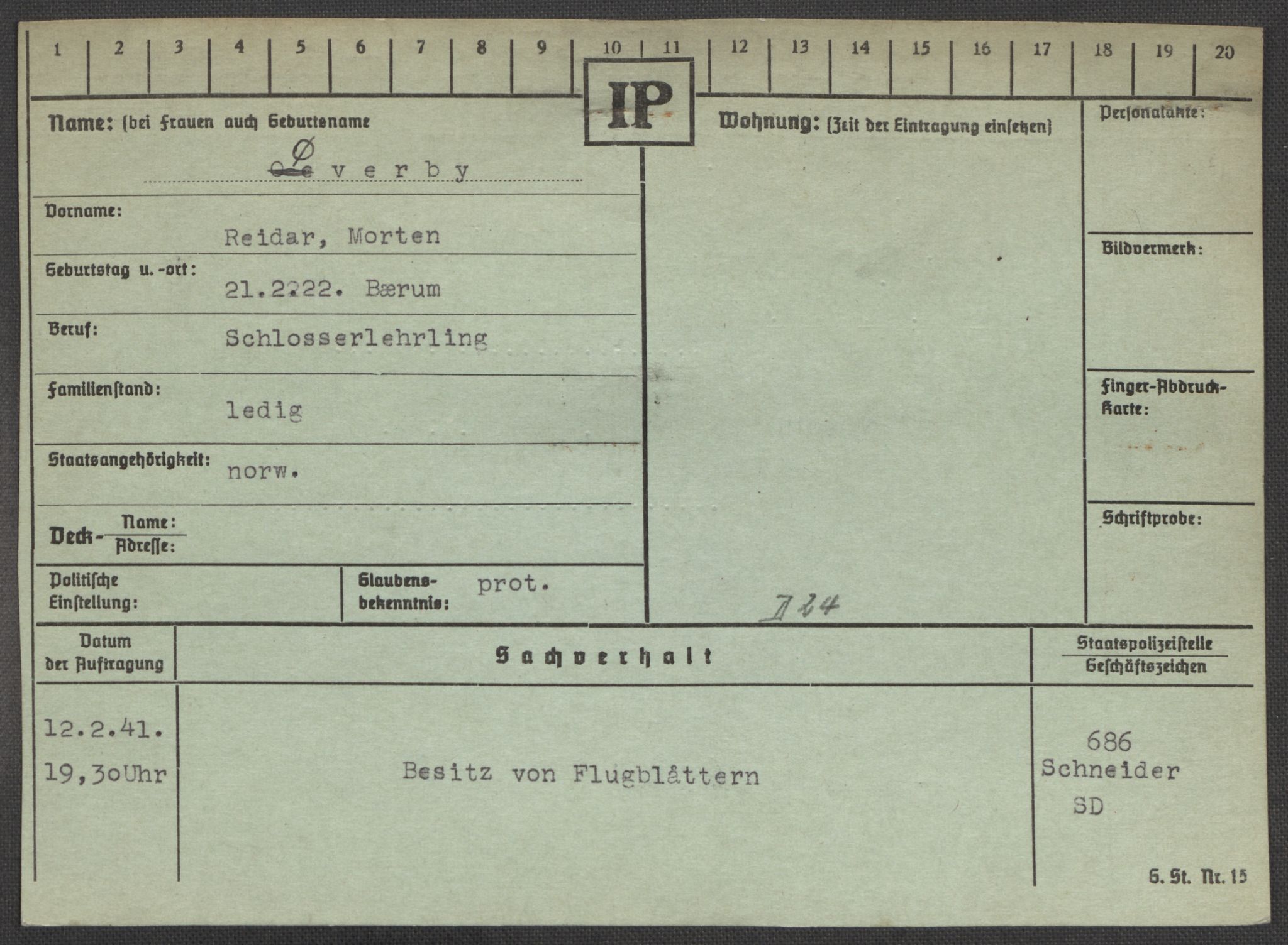 Befehlshaber der Sicherheitspolizei und des SD, AV/RA-RAFA-5969/E/Ea/Eaa/L0010: Register over norske fanger i Møllergata 19: Sø-Å, 1940-1945, p. 1334