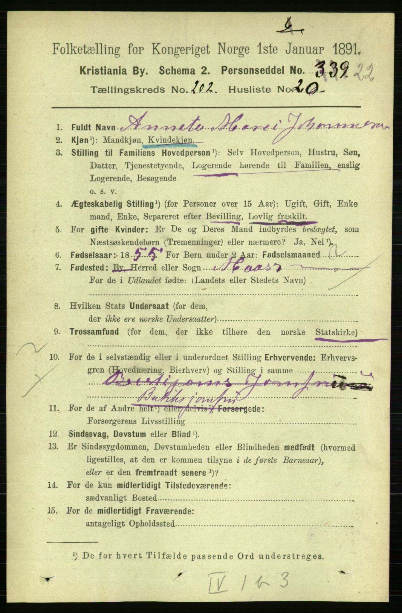 RA, 1891 census for 0301 Kristiania, 1891, p. 121863