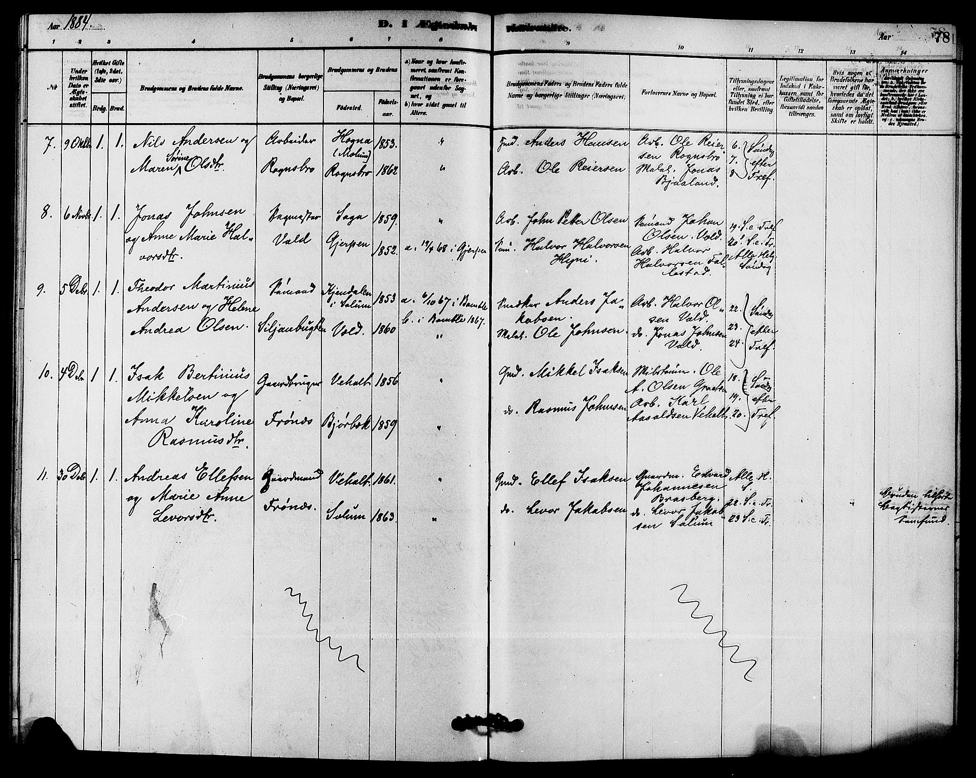 Solum kirkebøker, SAKO/A-306/F/Fc/L0001: Parish register (official) no. III 1, 1877-1891, p. 78