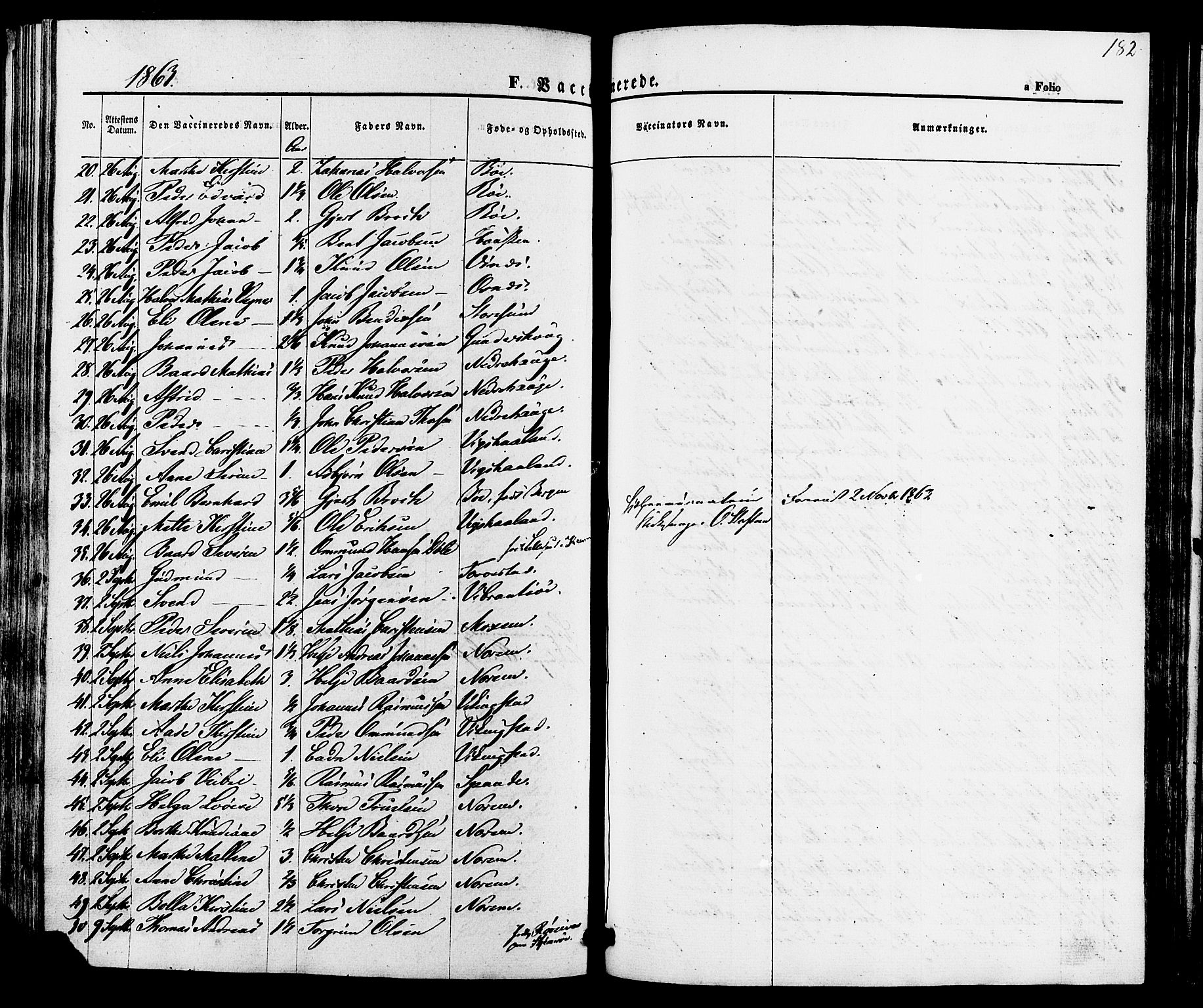 Torvastad sokneprestkontor, AV/SAST-A -101857/H/Ha/Haa/L0010: Parish register (official) no. A 10, 1857-1878, p. 182