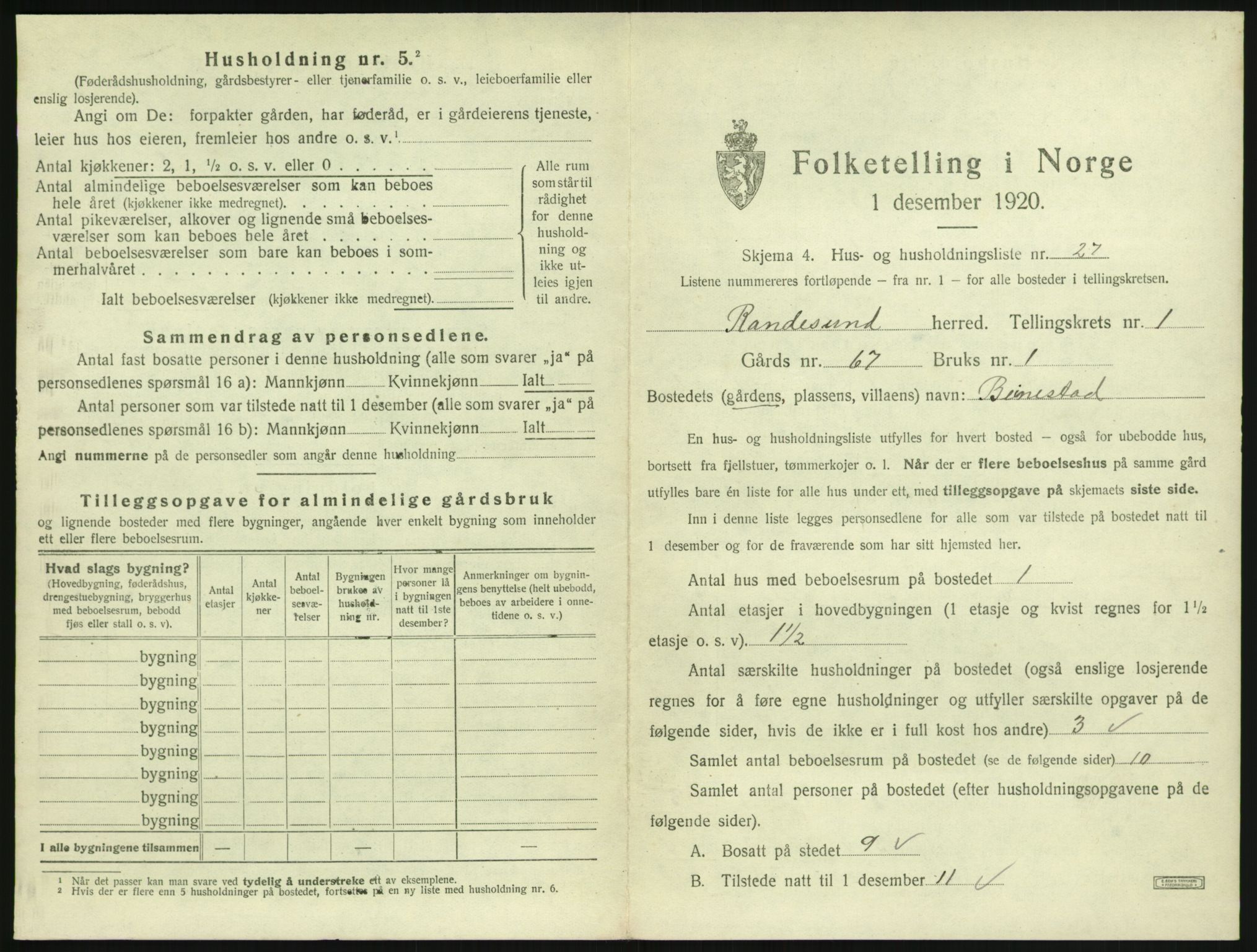 SAK, 1920 census for Randesund, 1920, p. 84
