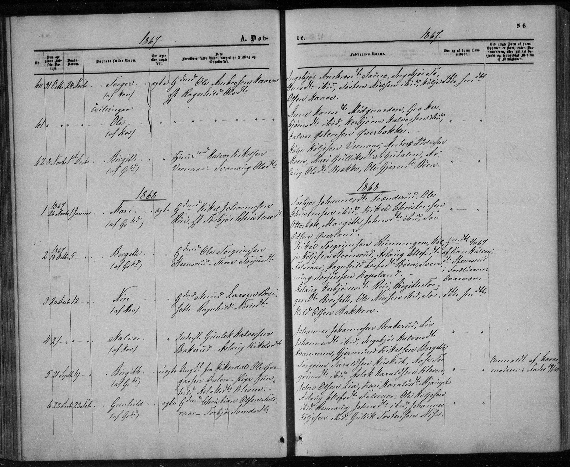 Gransherad kirkebøker, AV/SAKO-A-267/F/Fa/L0003: Parish register (official) no. I 3, 1859-1870, p. 56