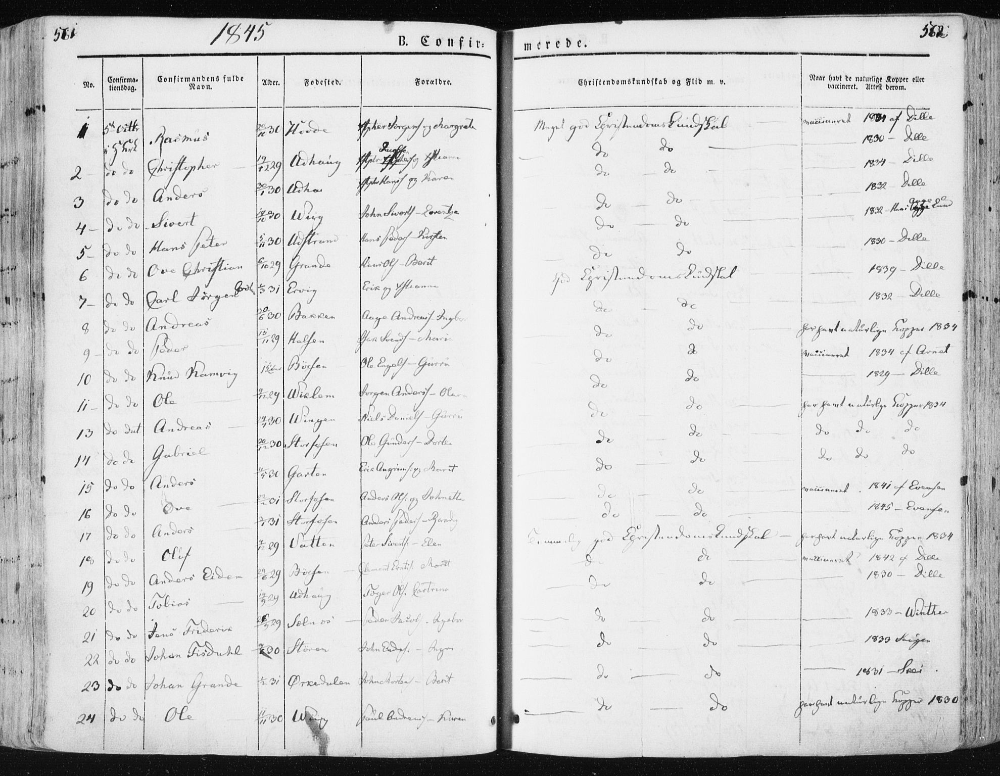Ministerialprotokoller, klokkerbøker og fødselsregistre - Sør-Trøndelag, SAT/A-1456/659/L0736: Parish register (official) no. 659A06, 1842-1856, p. 561-562