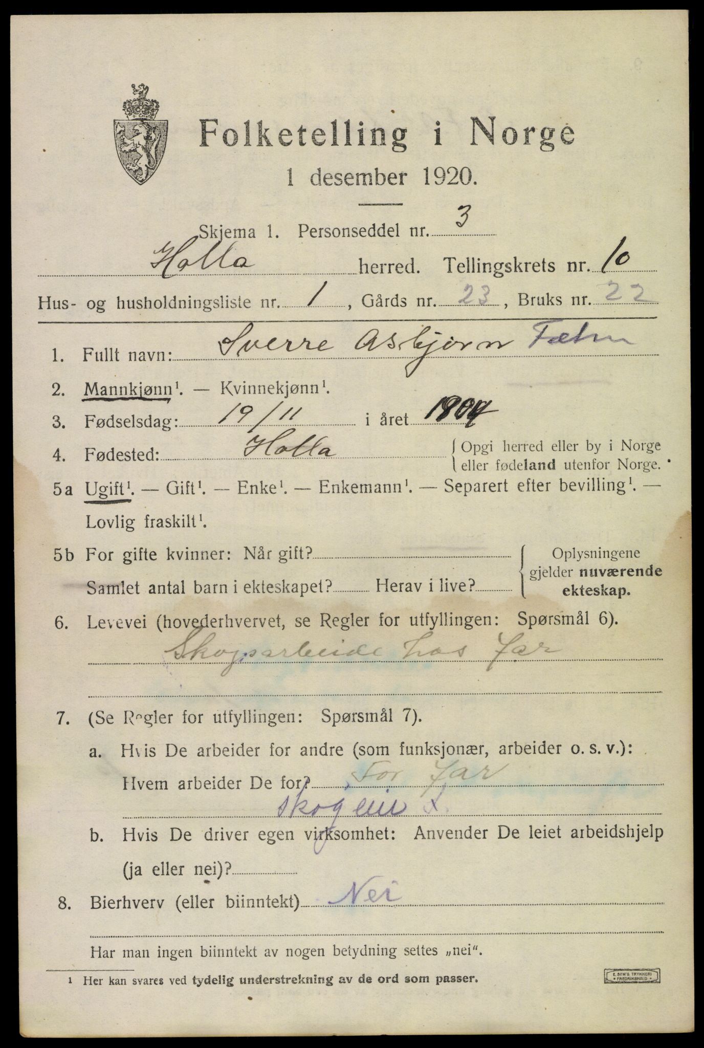 SAKO, 1920 census for Holla, 1920, p. 6081