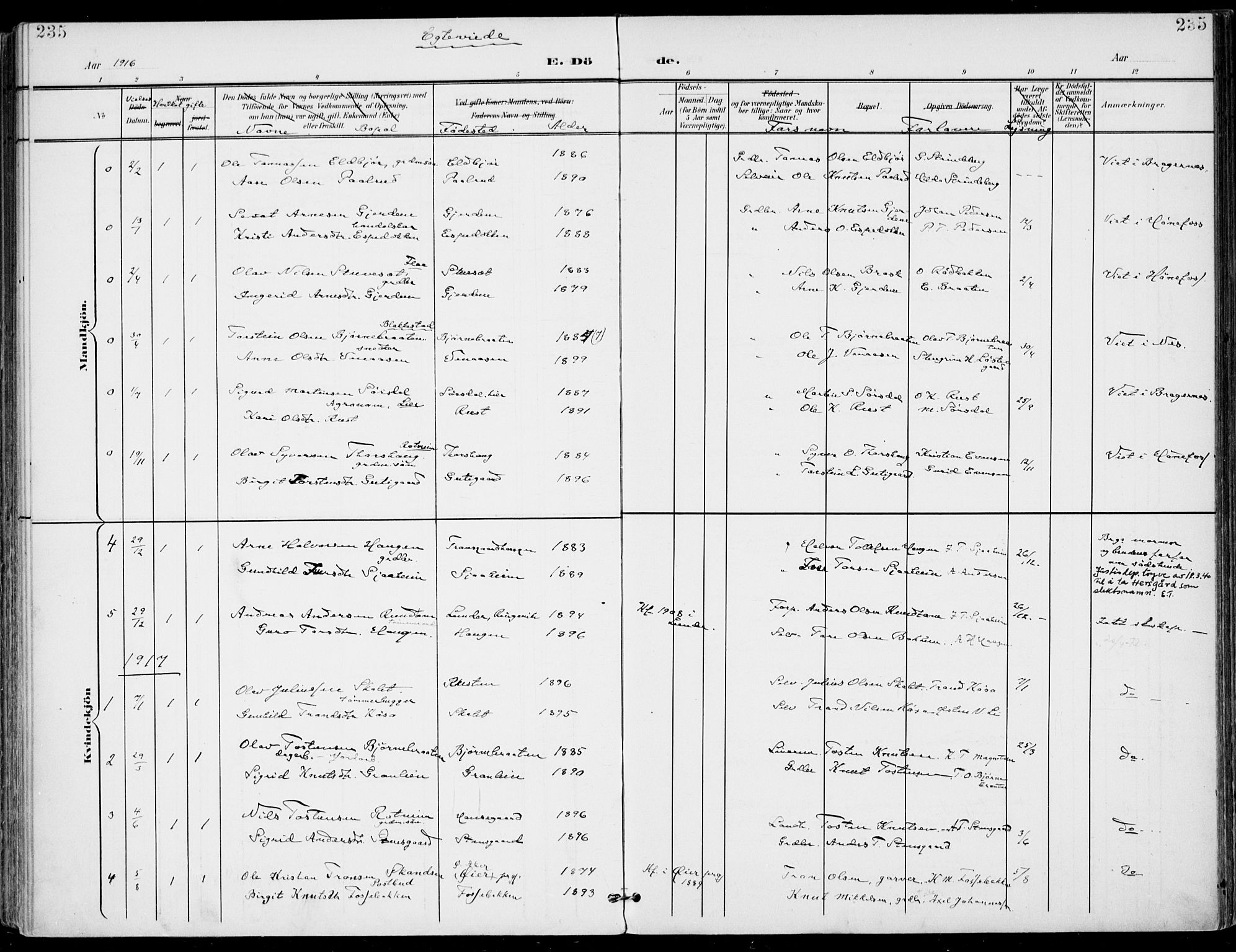 Gol kirkebøker, AV/SAKO-A-226/F/Fa/L0006: Parish register (official) no. I 6, 1901-1918, p. 235