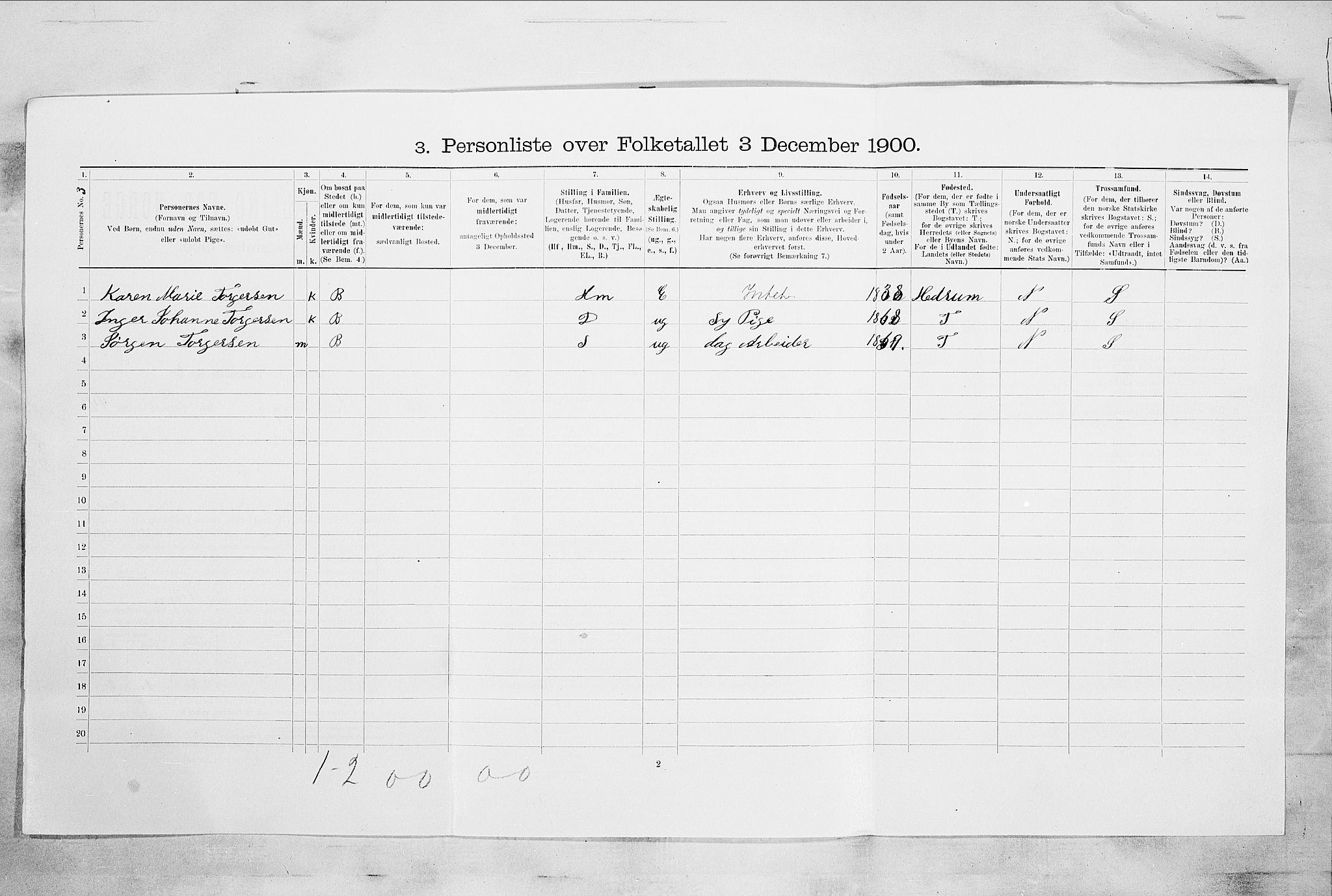 RA, 1900 census for Larvik, 1900, p. 6743
