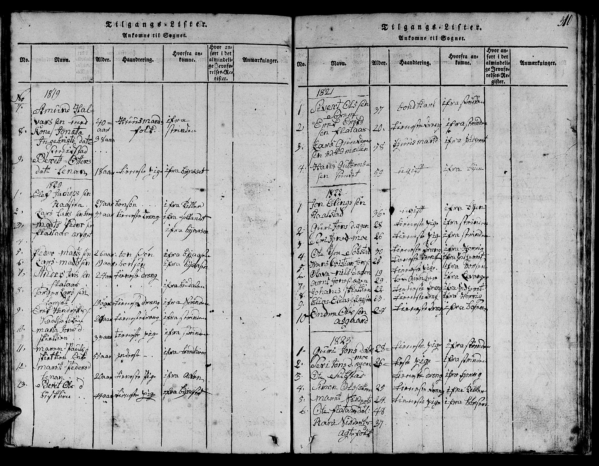 Ministerialprotokoller, klokkerbøker og fødselsregistre - Sør-Trøndelag, AV/SAT-A-1456/613/L0393: Parish register (copy) no. 613C01, 1816-1886, p. 310