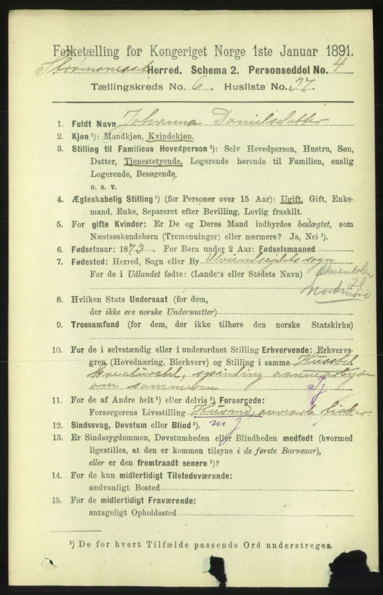 RA, 1891 census for 1559 Straumsnes, 1891, p. 1443