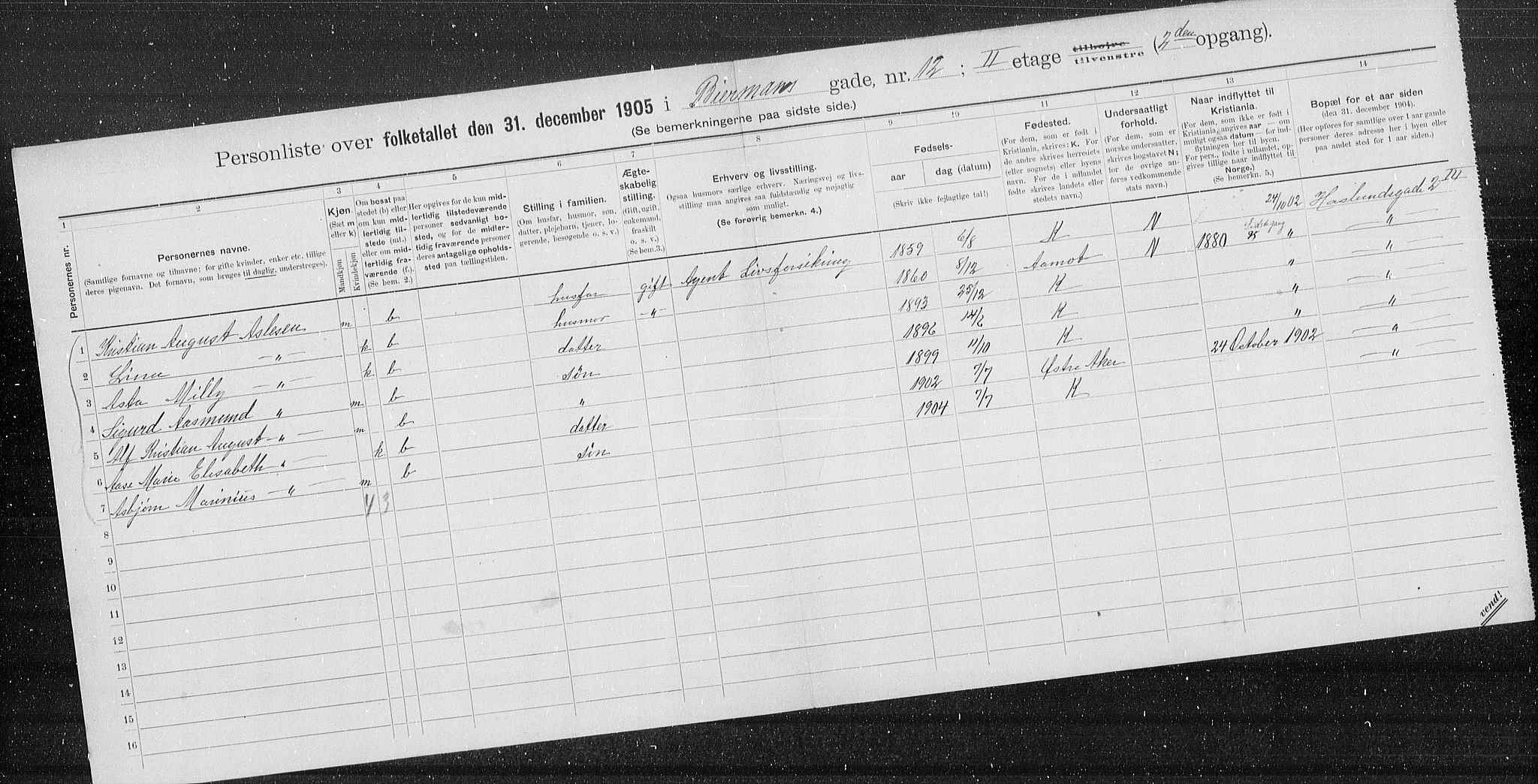 OBA, Municipal Census 1905 for Kristiania, 1905, p. 2378