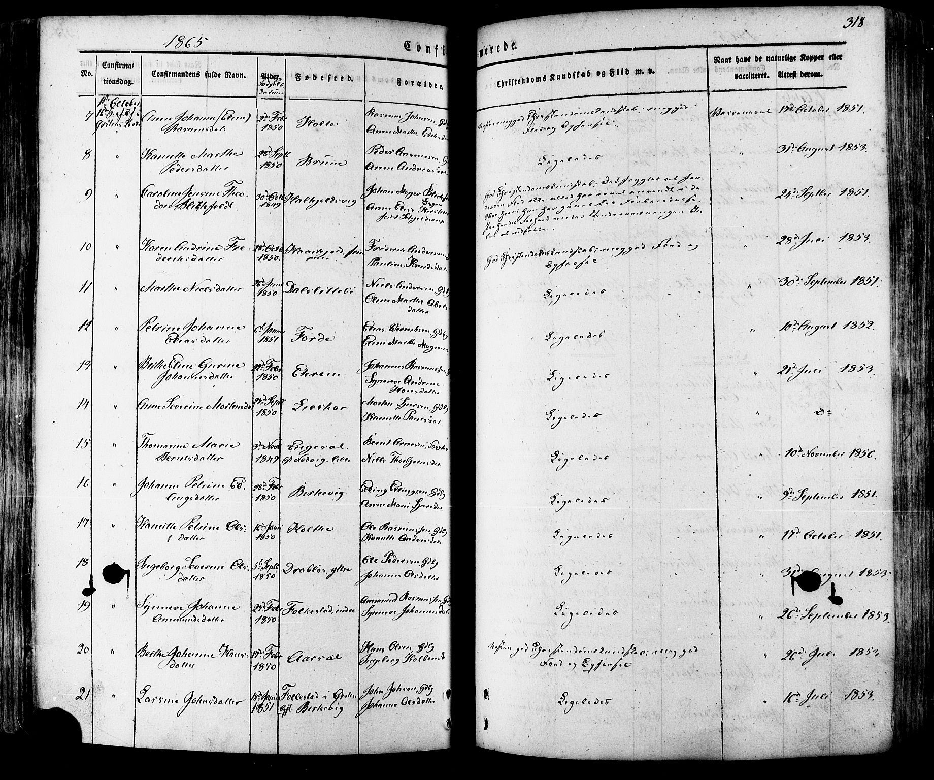 Ministerialprotokoller, klokkerbøker og fødselsregistre - Møre og Romsdal, AV/SAT-A-1454/511/L0140: Parish register (official) no. 511A07, 1851-1878, p. 318