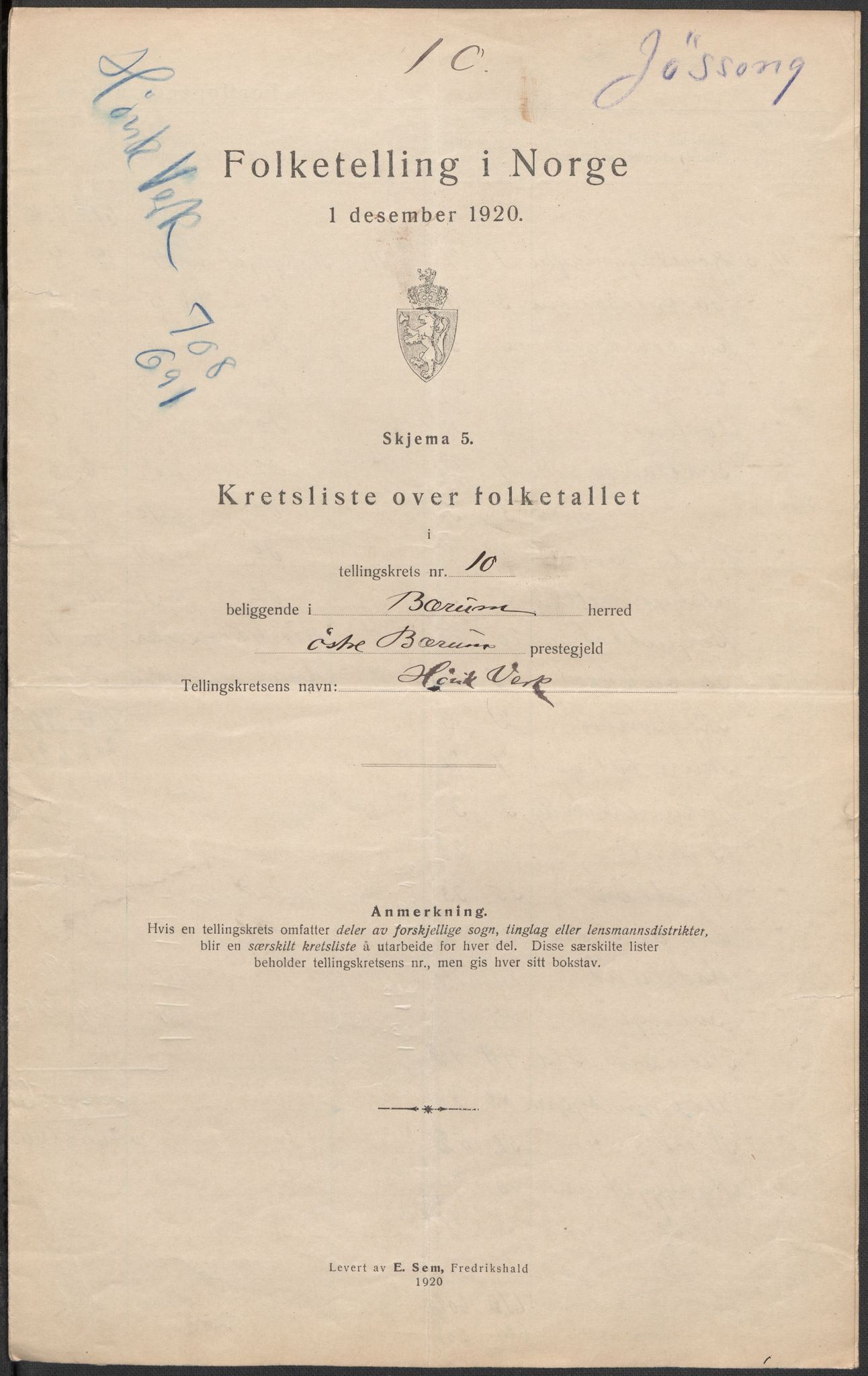 SAO, 1920 census for Bærum, 1920, p. 46