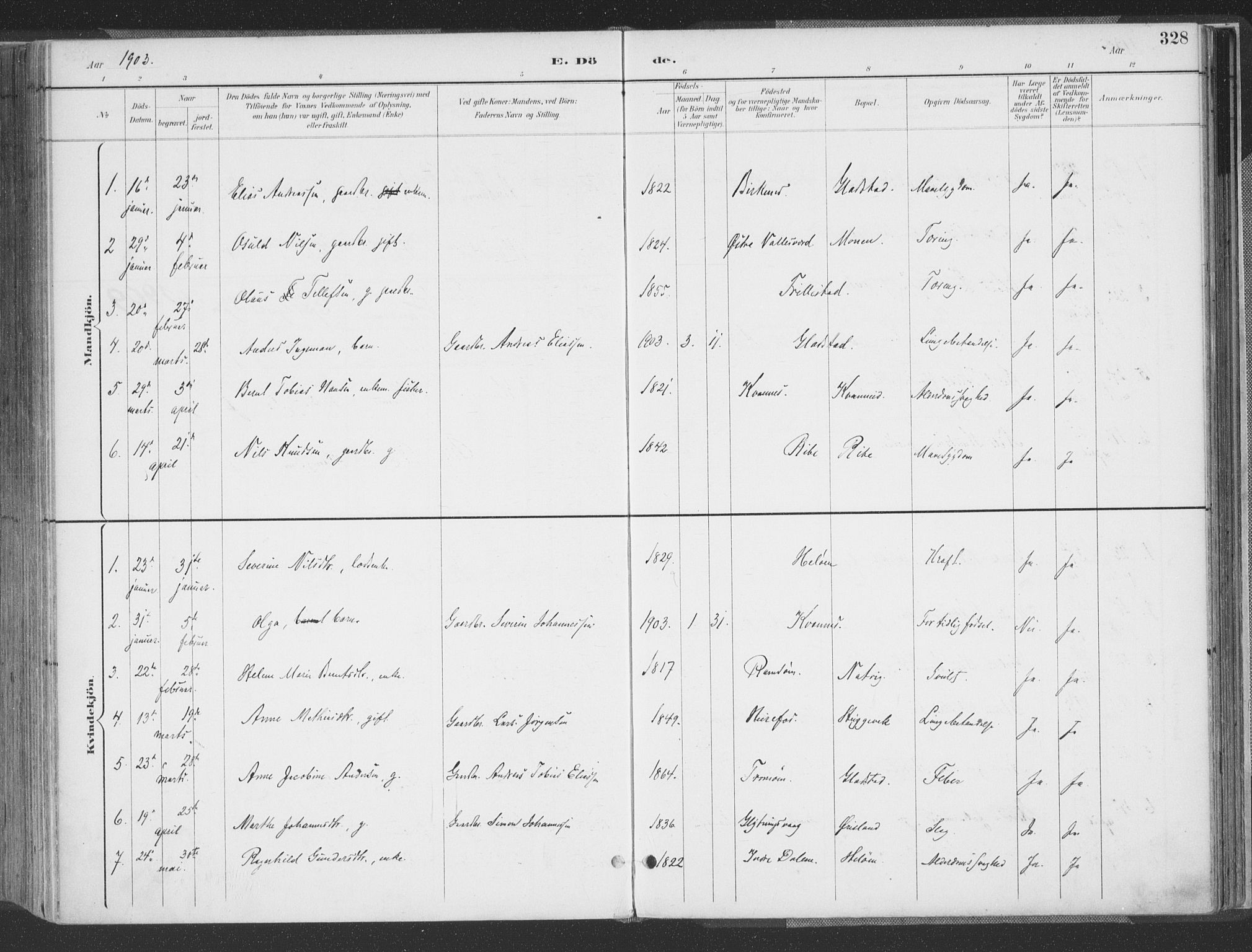 Høvåg sokneprestkontor, AV/SAK-1111-0025/F/Fa/L0006: Parish register (official) no. A 6, 1894-1923, p. 328