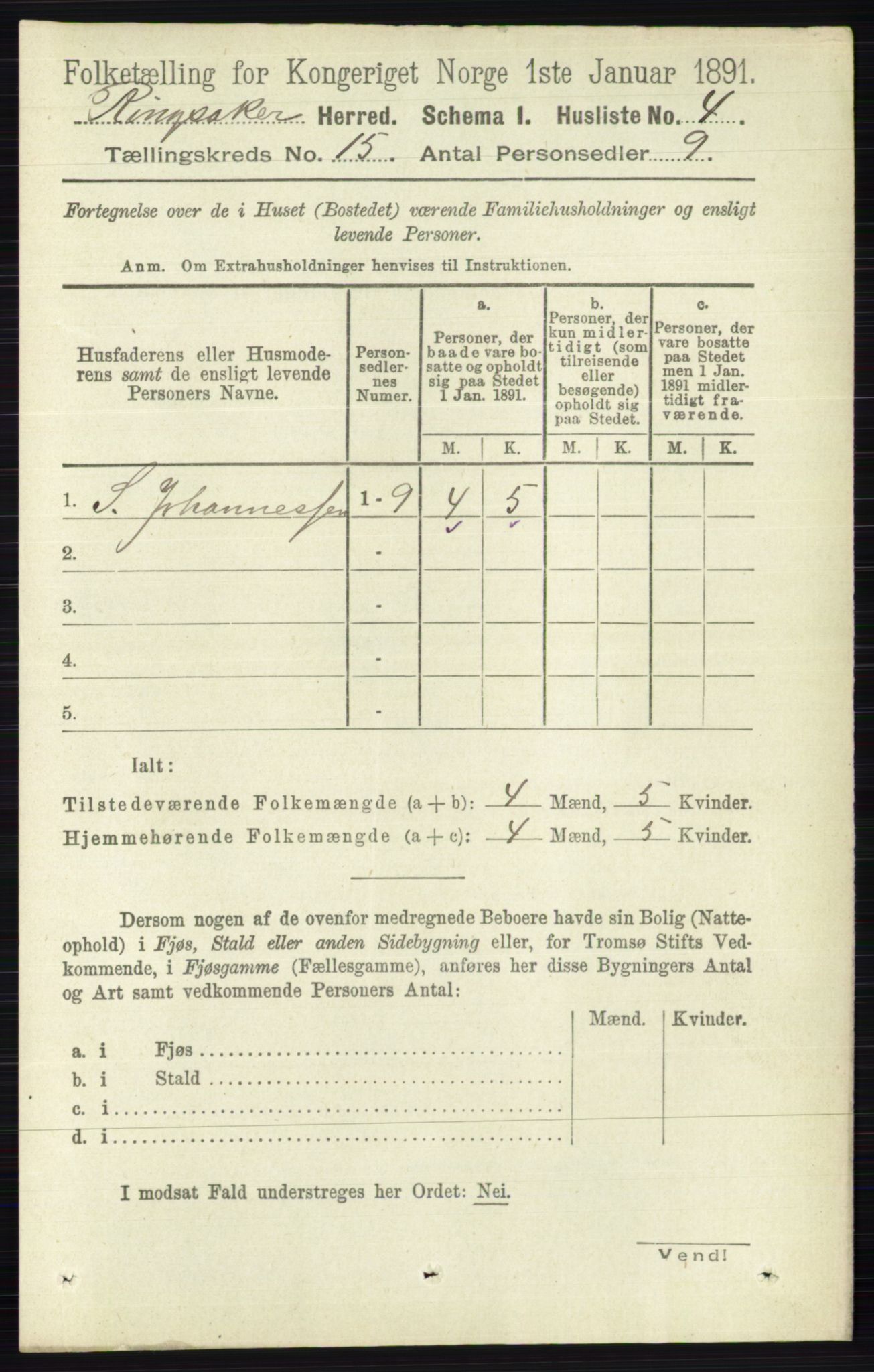 RA, 1891 census for 0412 Ringsaker, 1891, p. 8401