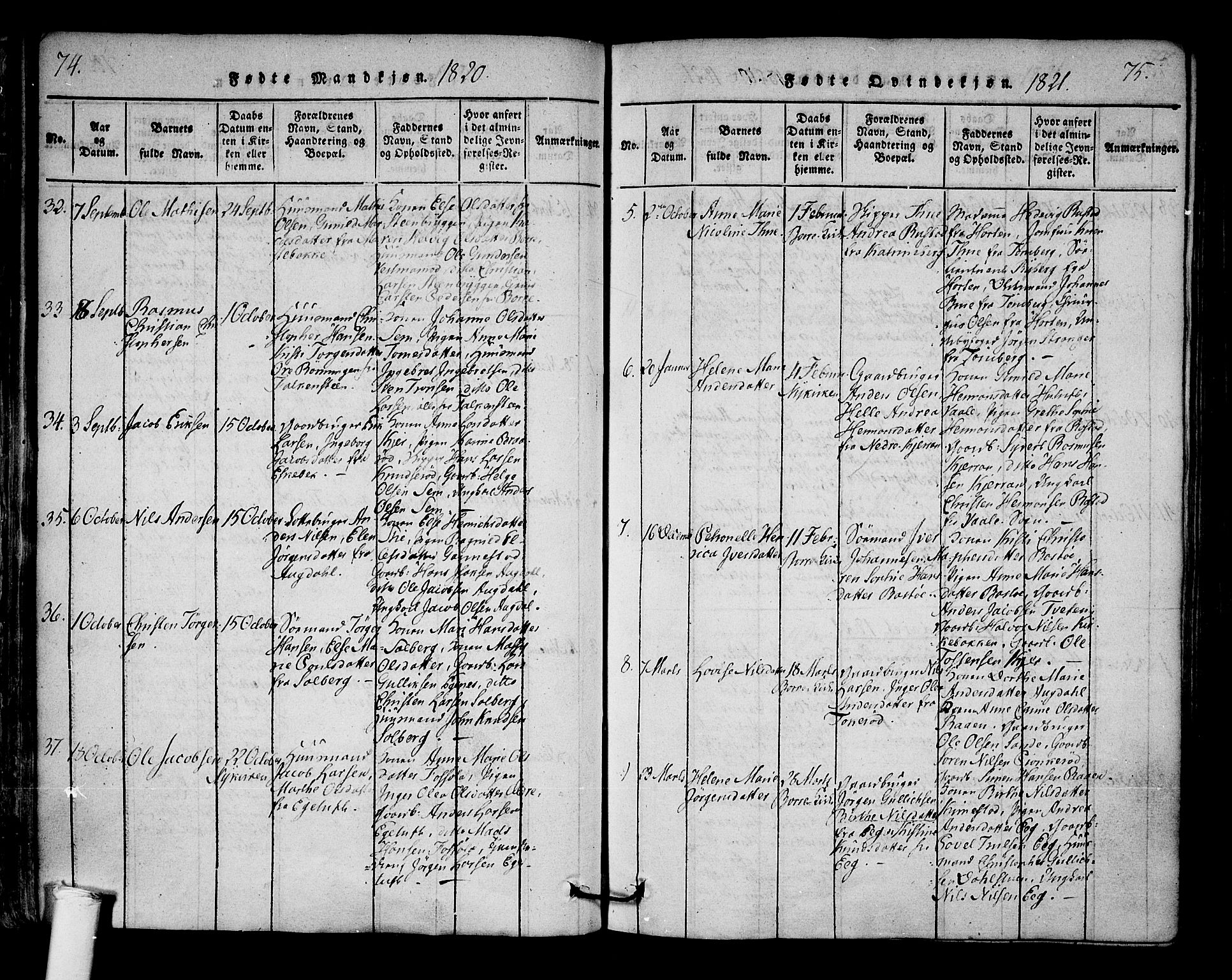 Borre kirkebøker, AV/SAKO-A-338/F/Fa/L0004: Parish register (official) no. I 4, 1815-1845, p. 74-75