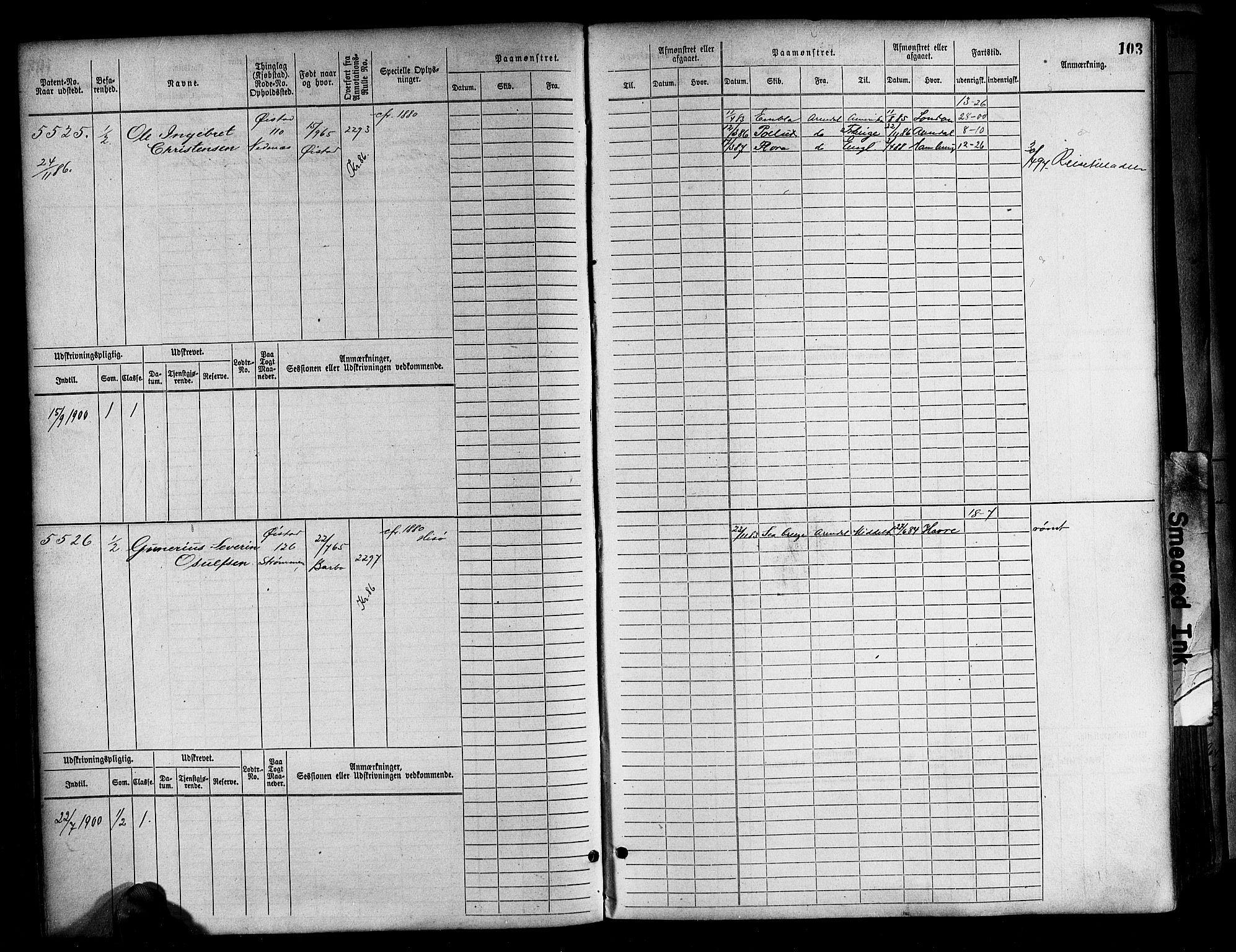 Arendal mønstringskrets, AV/SAK-2031-0012/F/Fb/L0017: Hovedrulle A nr 5323-6076, S-15, 1884-1892, p. 103