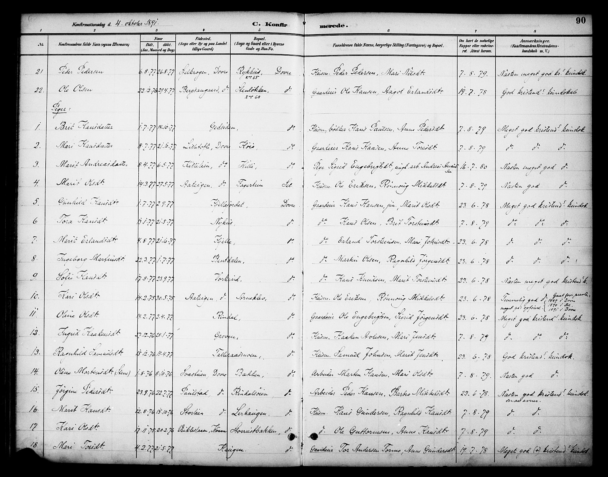 Dovre prestekontor, AV/SAH-PREST-066/H/Ha/Haa/L0003: Parish register (official) no. 3, 1891-1901, p. 90