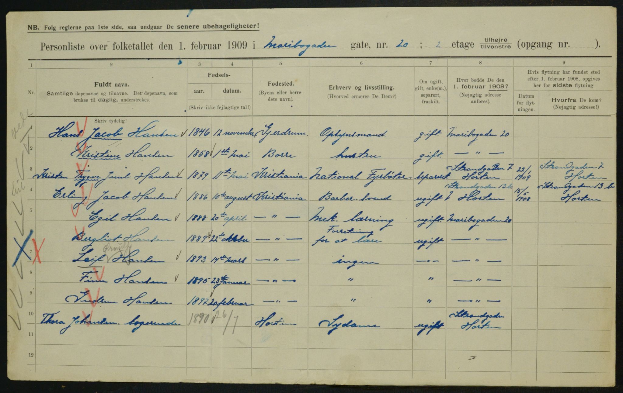 OBA, Municipal Census 1909 for Kristiania, 1909, p. 55096