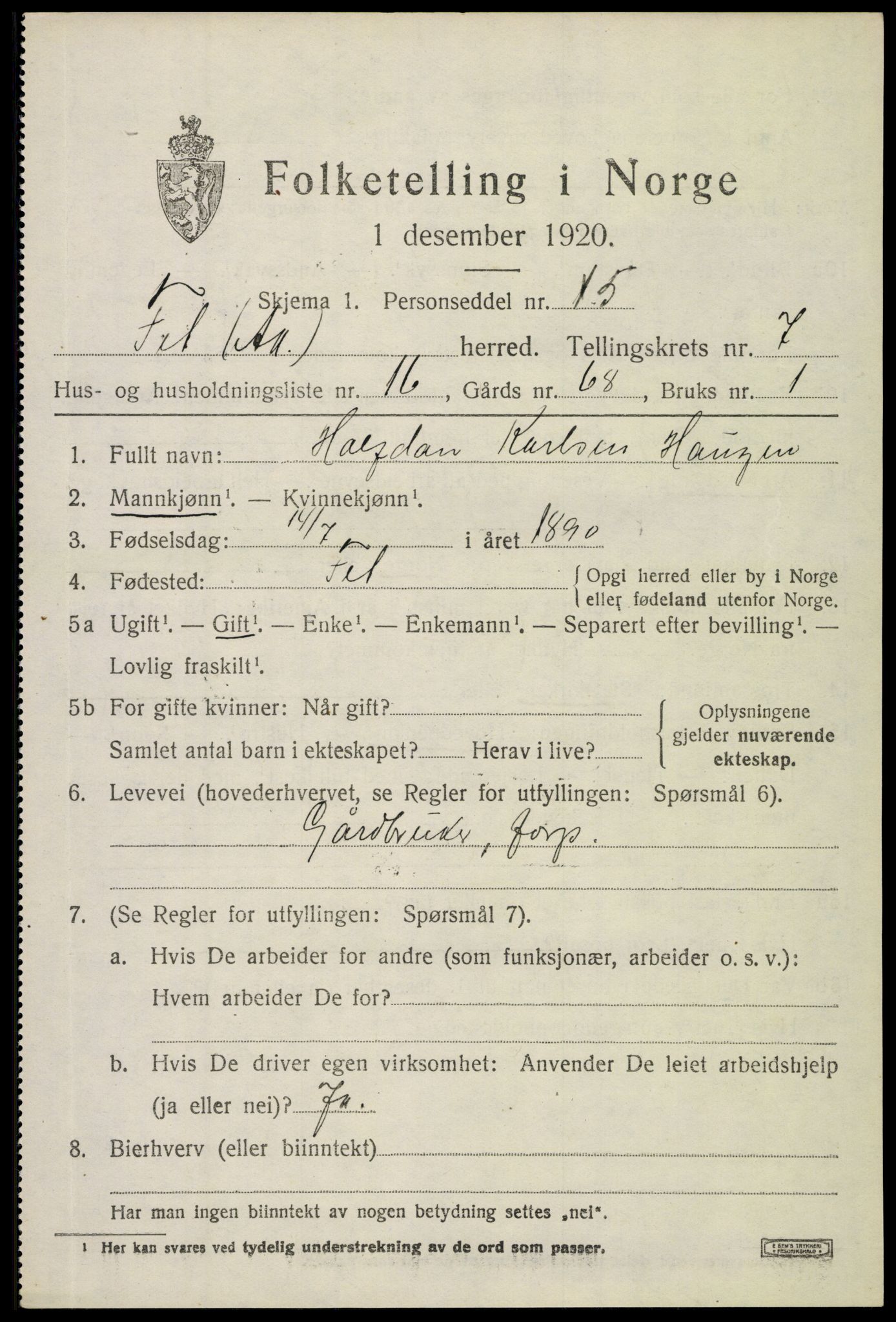 SAO, 1920 census for Fet, 1920, p. 8176