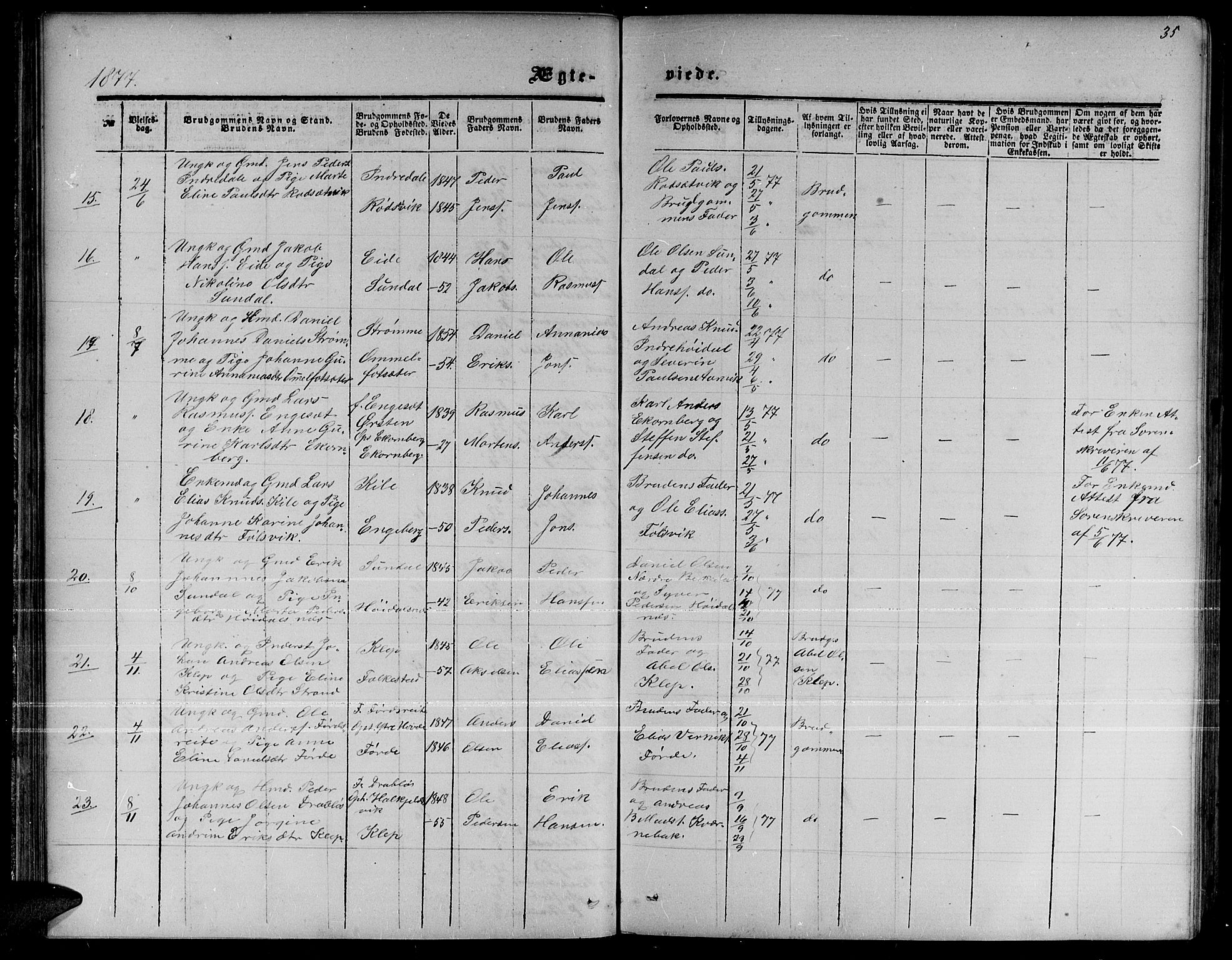 Ministerialprotokoller, klokkerbøker og fødselsregistre - Møre og Romsdal, AV/SAT-A-1454/511/L0157: Parish register (copy) no. 511C03, 1864-1884, p. 35