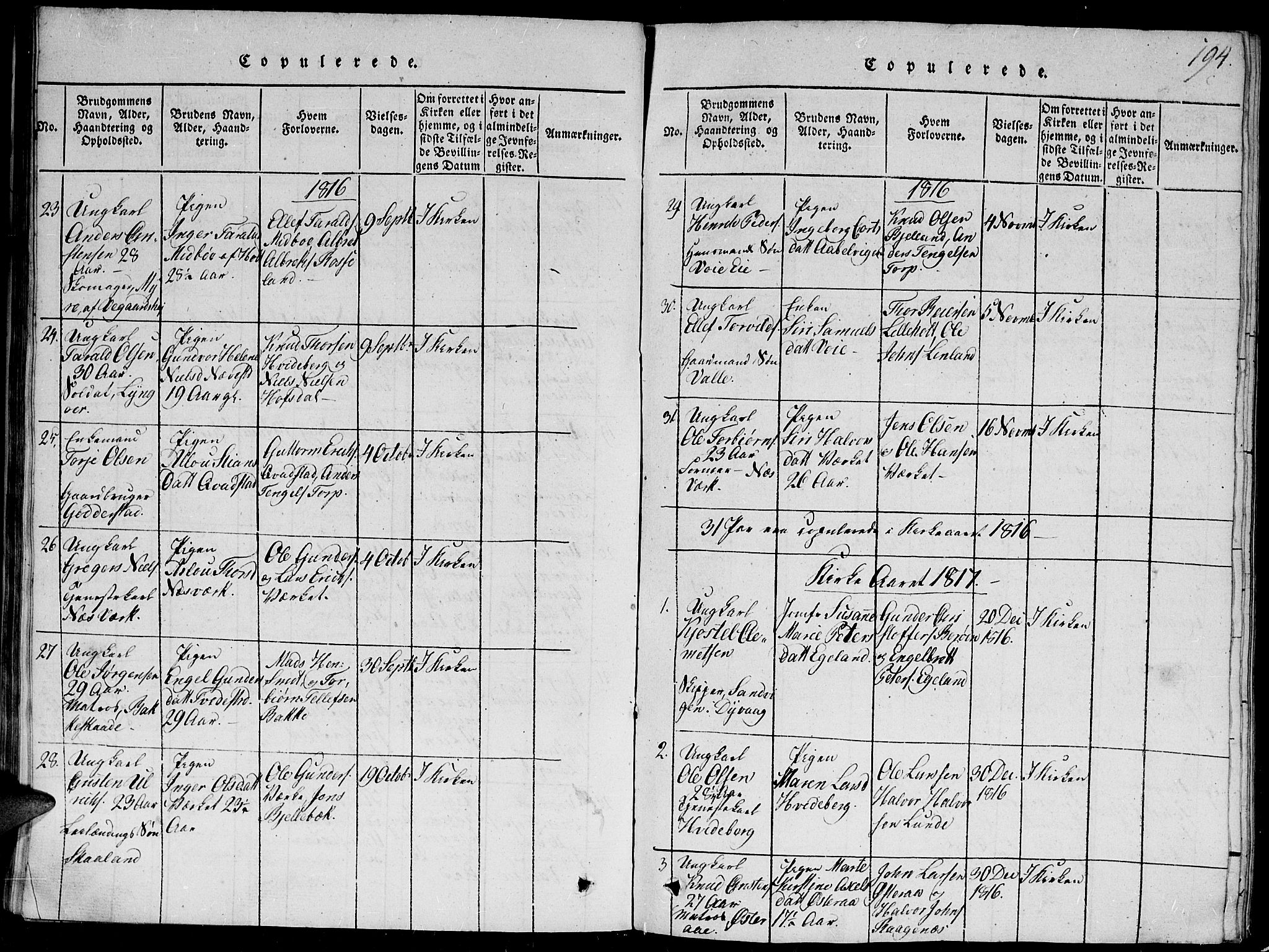 Holt sokneprestkontor, AV/SAK-1111-0021/F/Fb/L0006: Parish register (copy) no. B 6, 1813-1823, p. 194