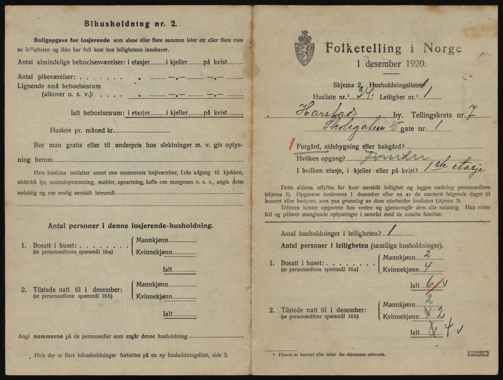 SATØ, 1920 census for Harstad, 1920, p. 2103