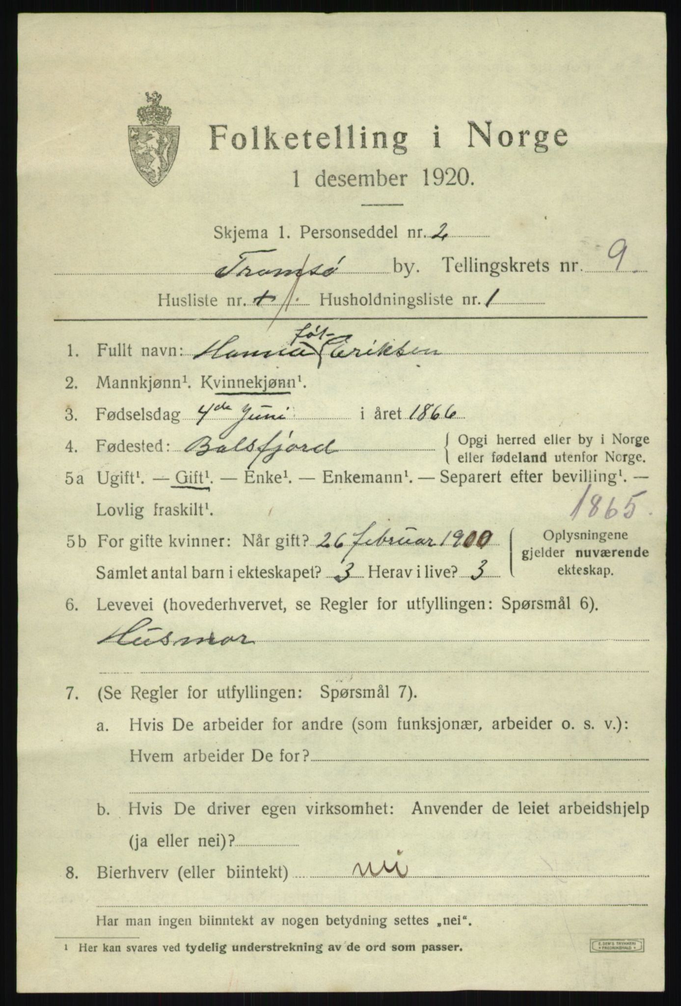 SATØ, 1920 census for Tromsø, 1920, p. 18699