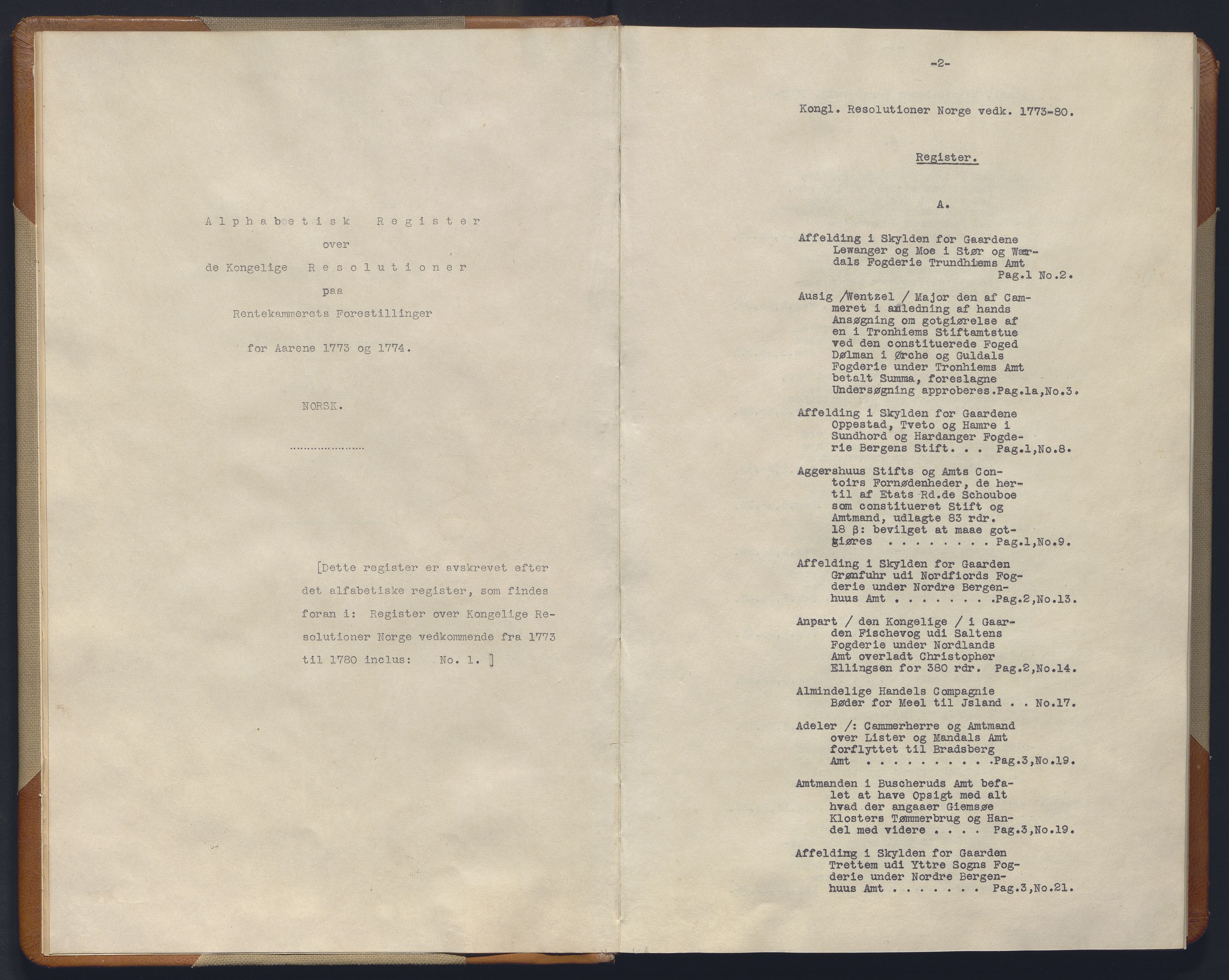 Avskriftsamlingen, AV/RA-EA-4022/F/Fb/L0123: Registratur over norske Relasjons- og  resolusjonsprotokoller, 1773-1780, p. 4