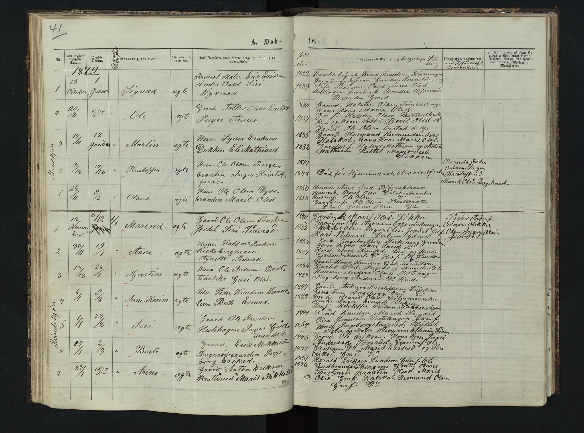 Sør-Aurdal prestekontor, AV/SAH-PREST-128/H/Ha/Hab/L0005: Parish register (copy) no. 5, 1866-1893, p. 41