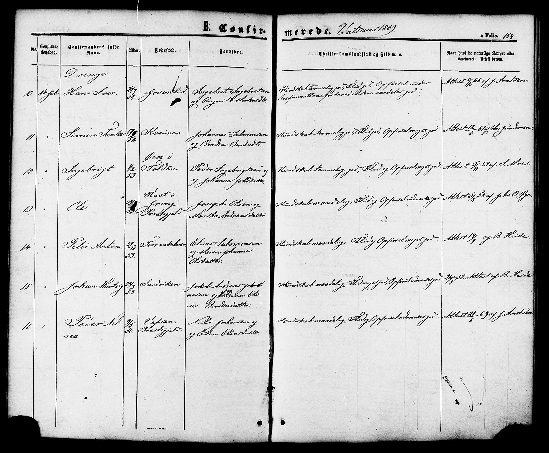 Ministerialprotokoller, klokkerbøker og fødselsregistre - Nordland, AV/SAT-A-1459/810/L0146: Parish register (official) no. 810A08 /1, 1862-1874, p. 154