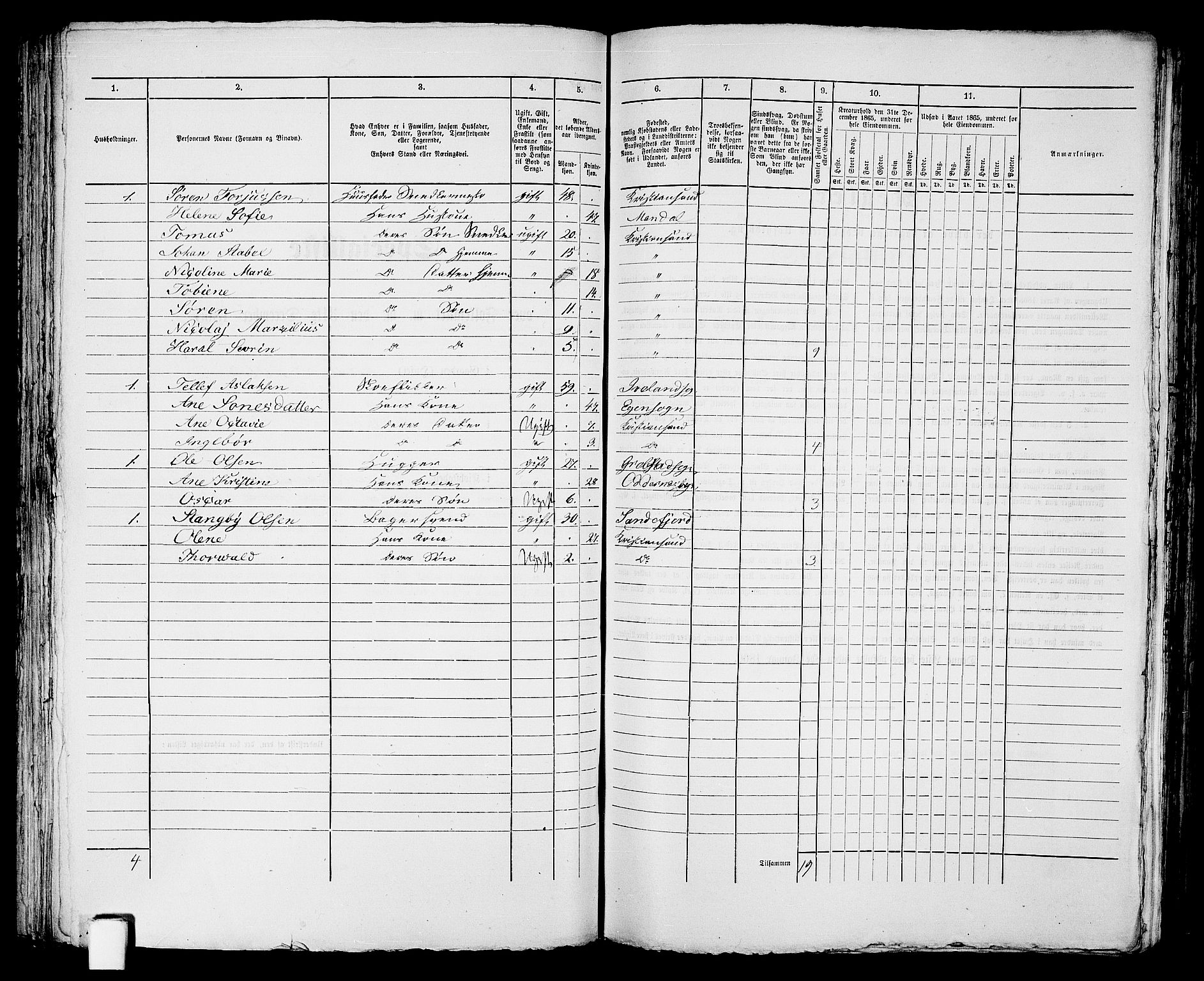 RA, 1865 census for Kristiansand, 1865, p. 661