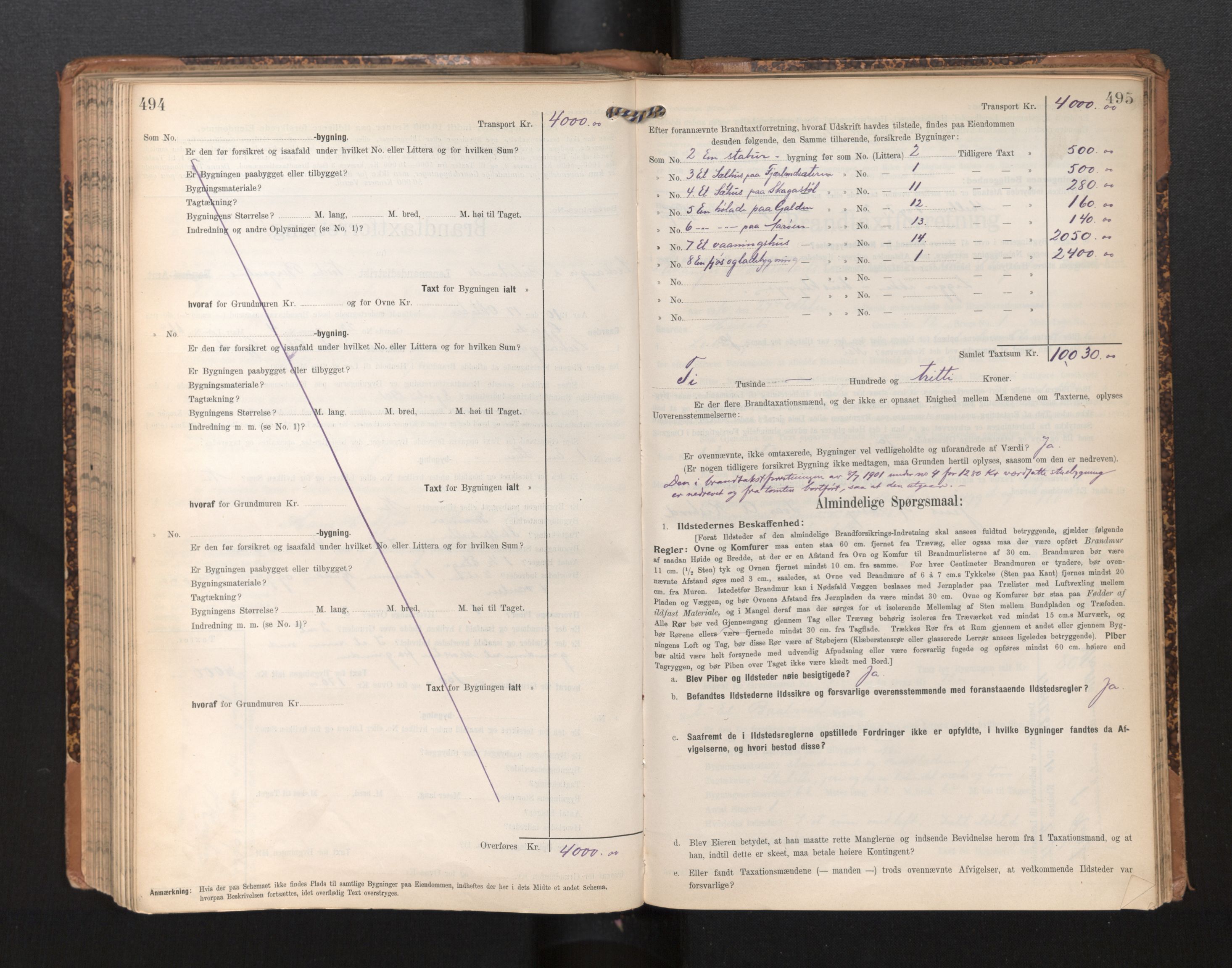 Lensmannen i Leikanger, AV/SAB-A-29201/0012/L0005: Branntakstprotokoll, skjematakst, 1907-1917, p. 494-495