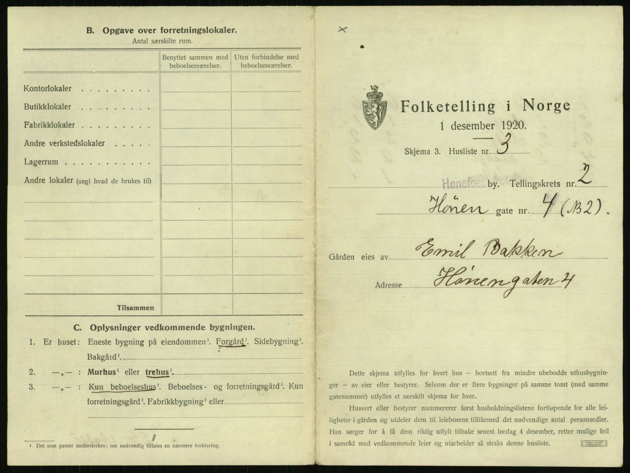 SAKO, 1920 census for Hønefoss, 1920, p. 236