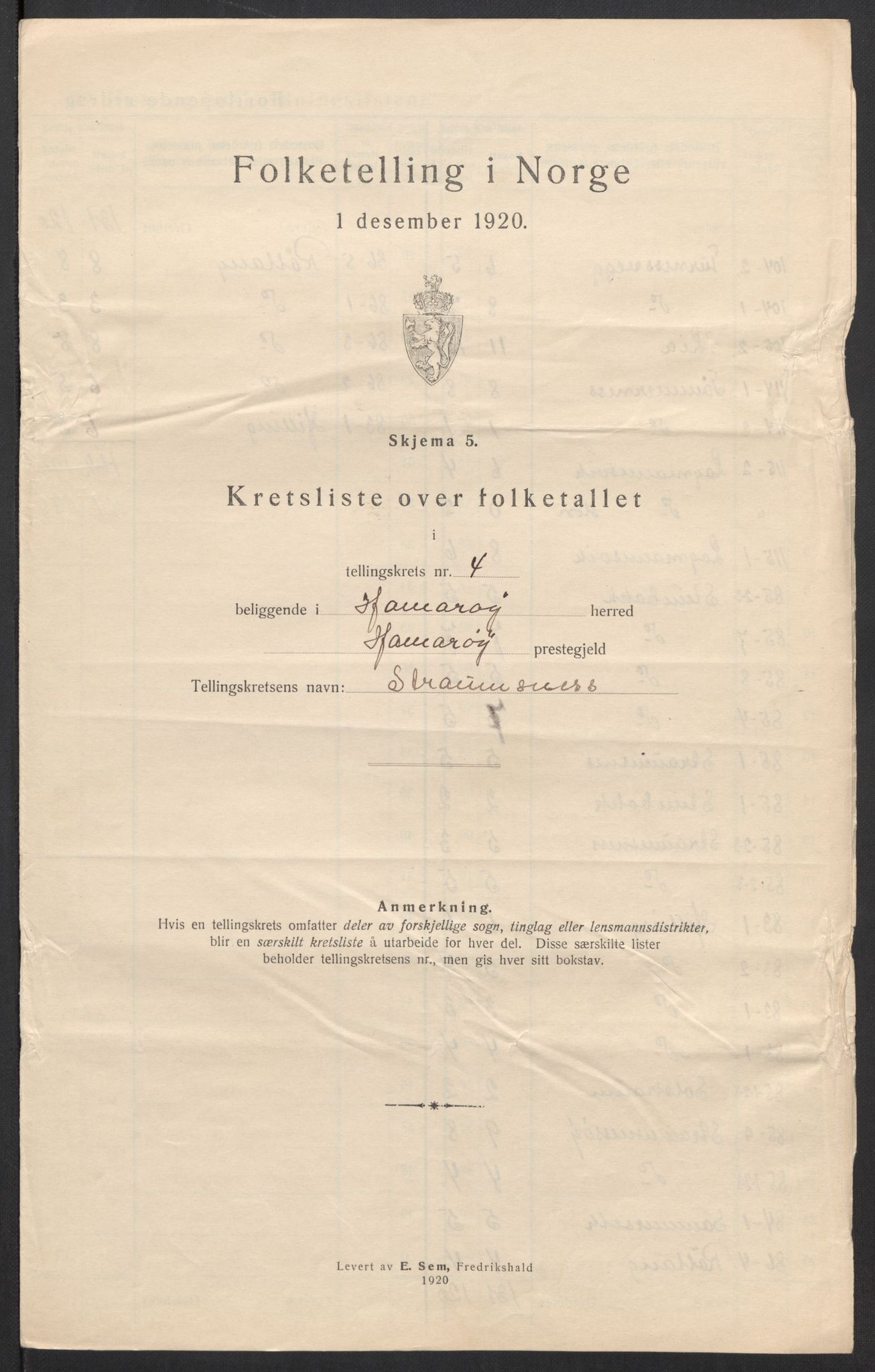 SAT, 1920 census for Hamarøy, 1920, p. 15