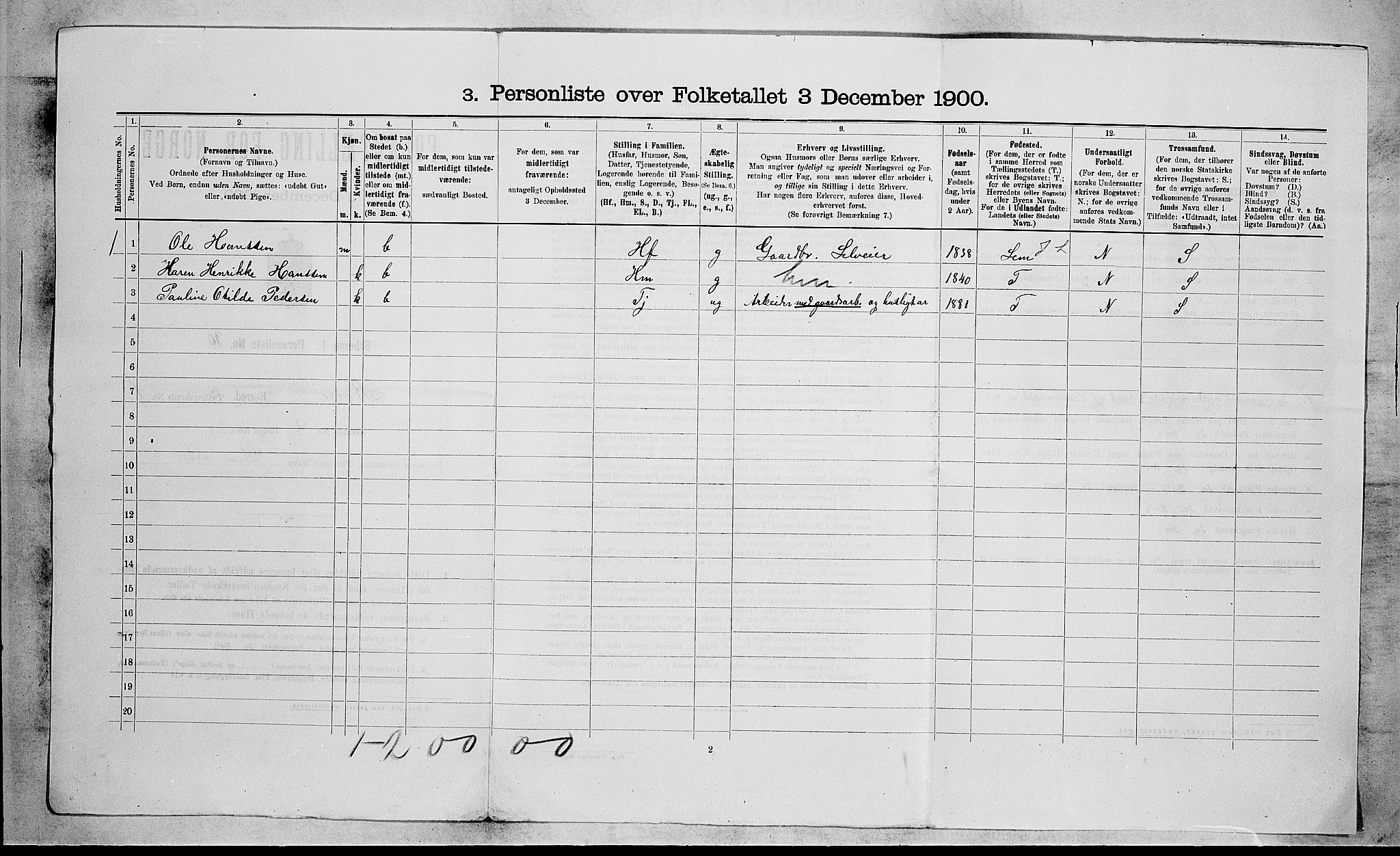 RA, 1900 census for Borre, 1900, p. 258