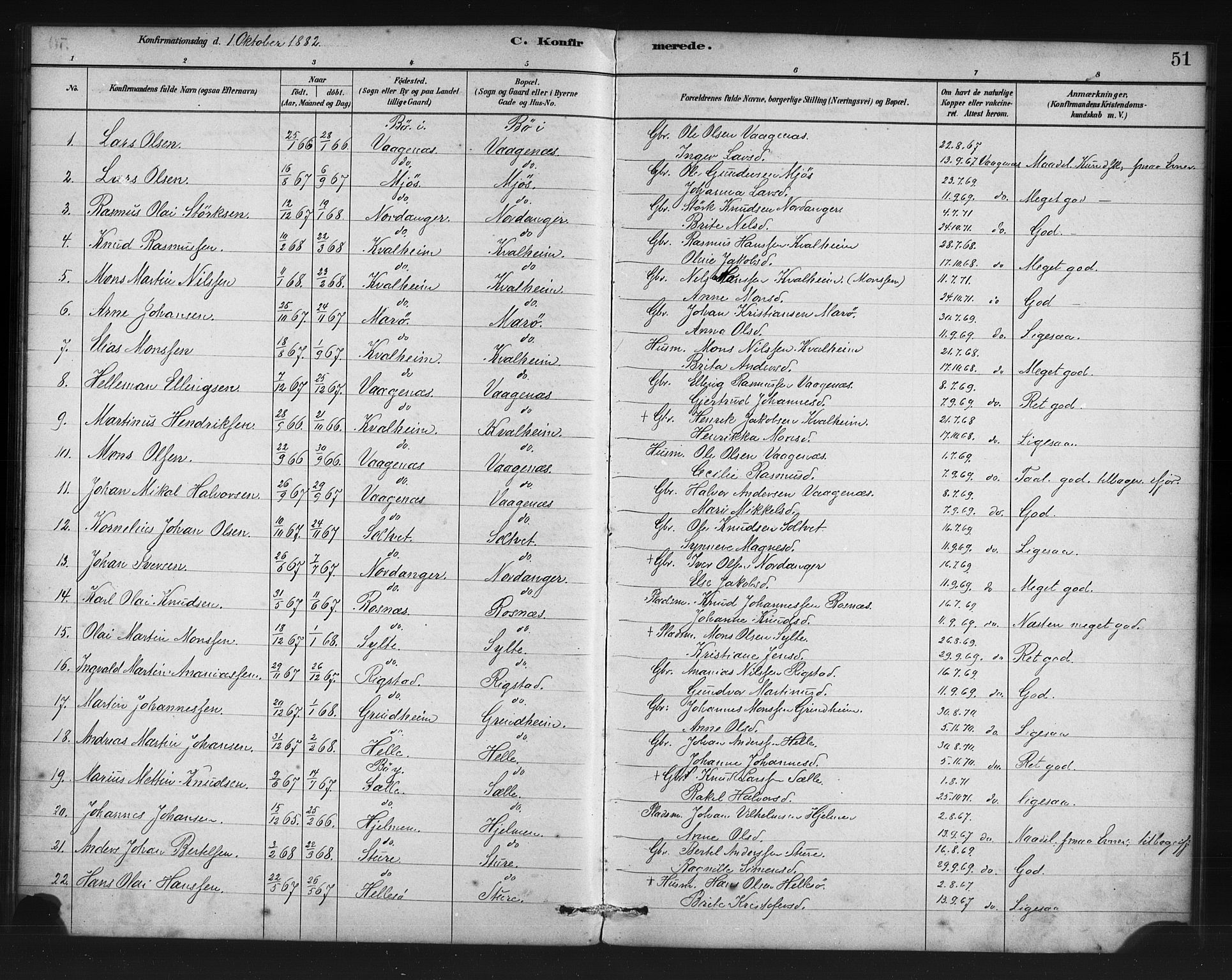 Manger sokneprestembete, AV/SAB-A-76801/H/Haa: Parish register (official) no. C 1, 1881-1890, p. 51