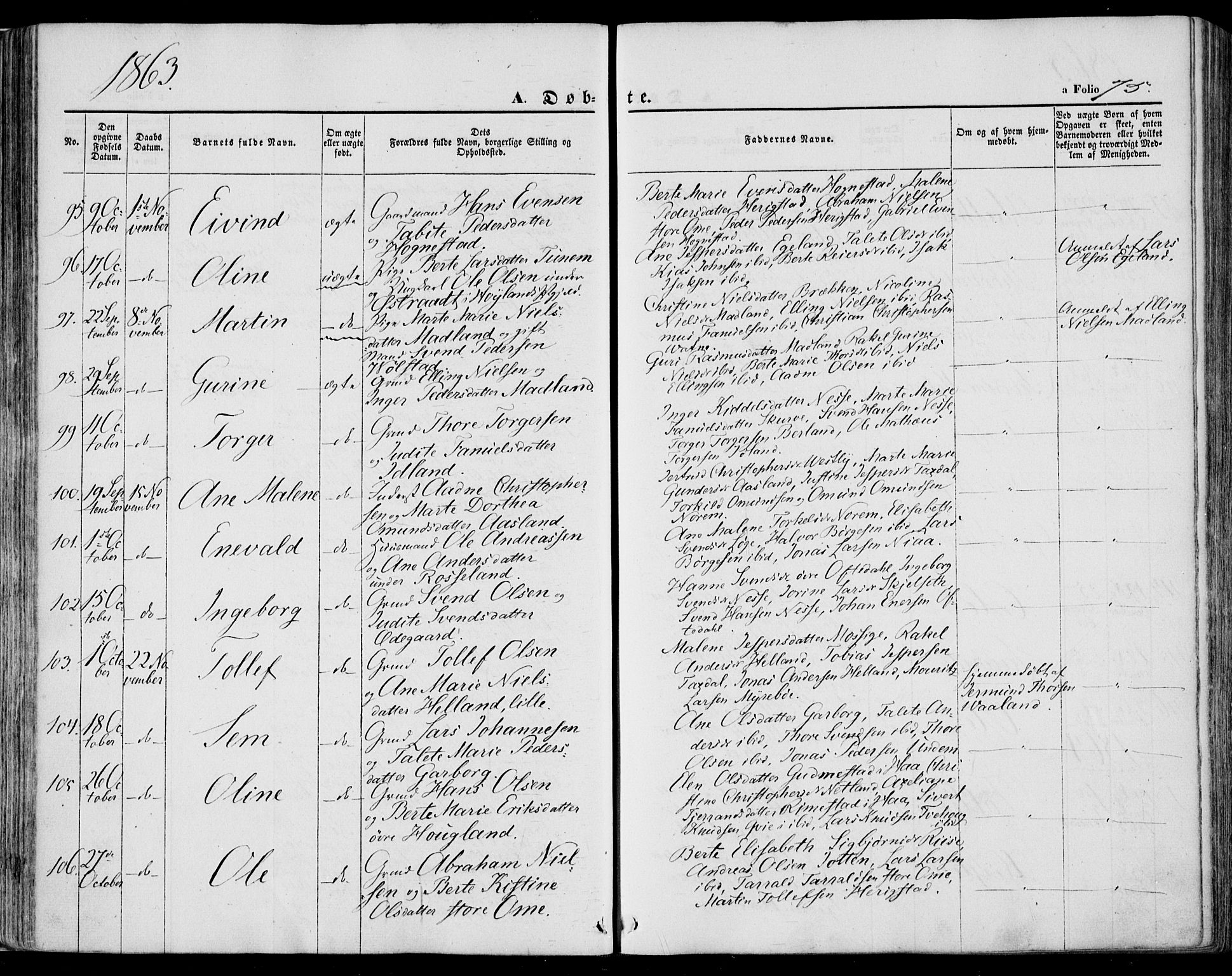 Lye sokneprestkontor, SAST/A-101794/001/30BA/L0007: Parish register (official) no. A 6, 1856-1871, p. 75