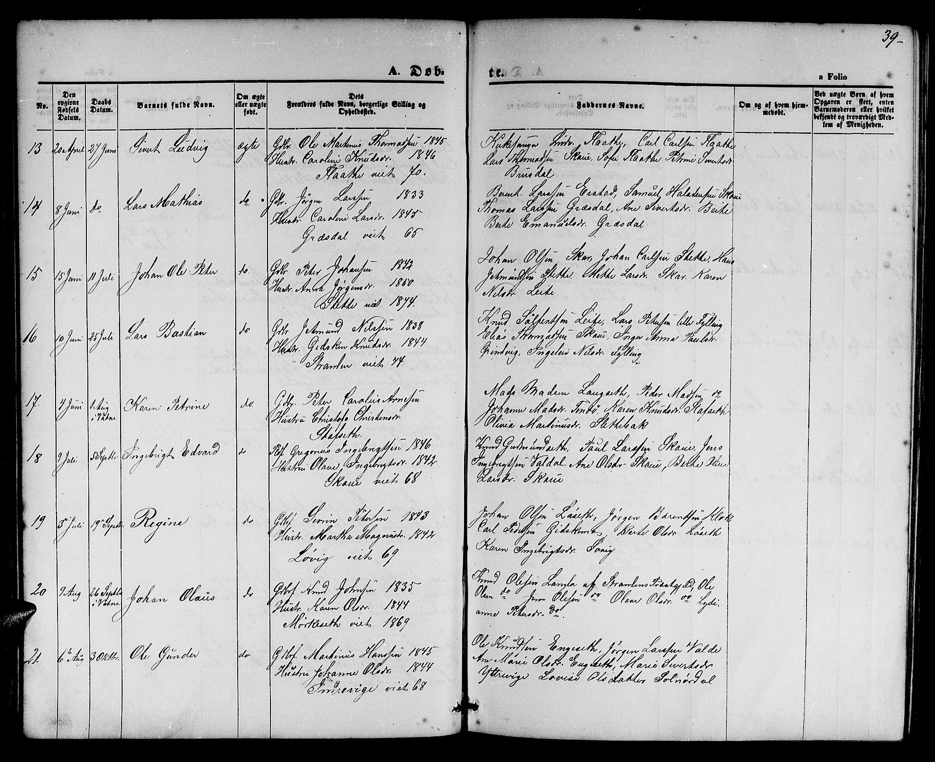 Ministerialprotokoller, klokkerbøker og fødselsregistre - Møre og Romsdal, AV/SAT-A-1454/524/L0364: Parish register (copy) no. 524C05, 1865-1879, p. 39