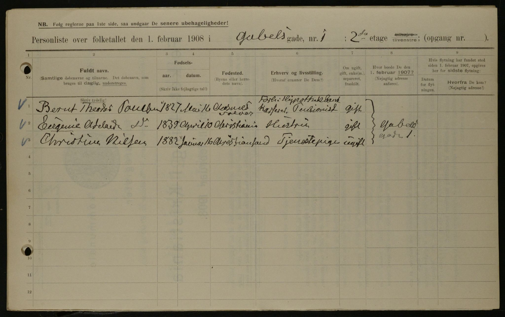 OBA, Municipal Census 1908 for Kristiania, 1908, p. 25726