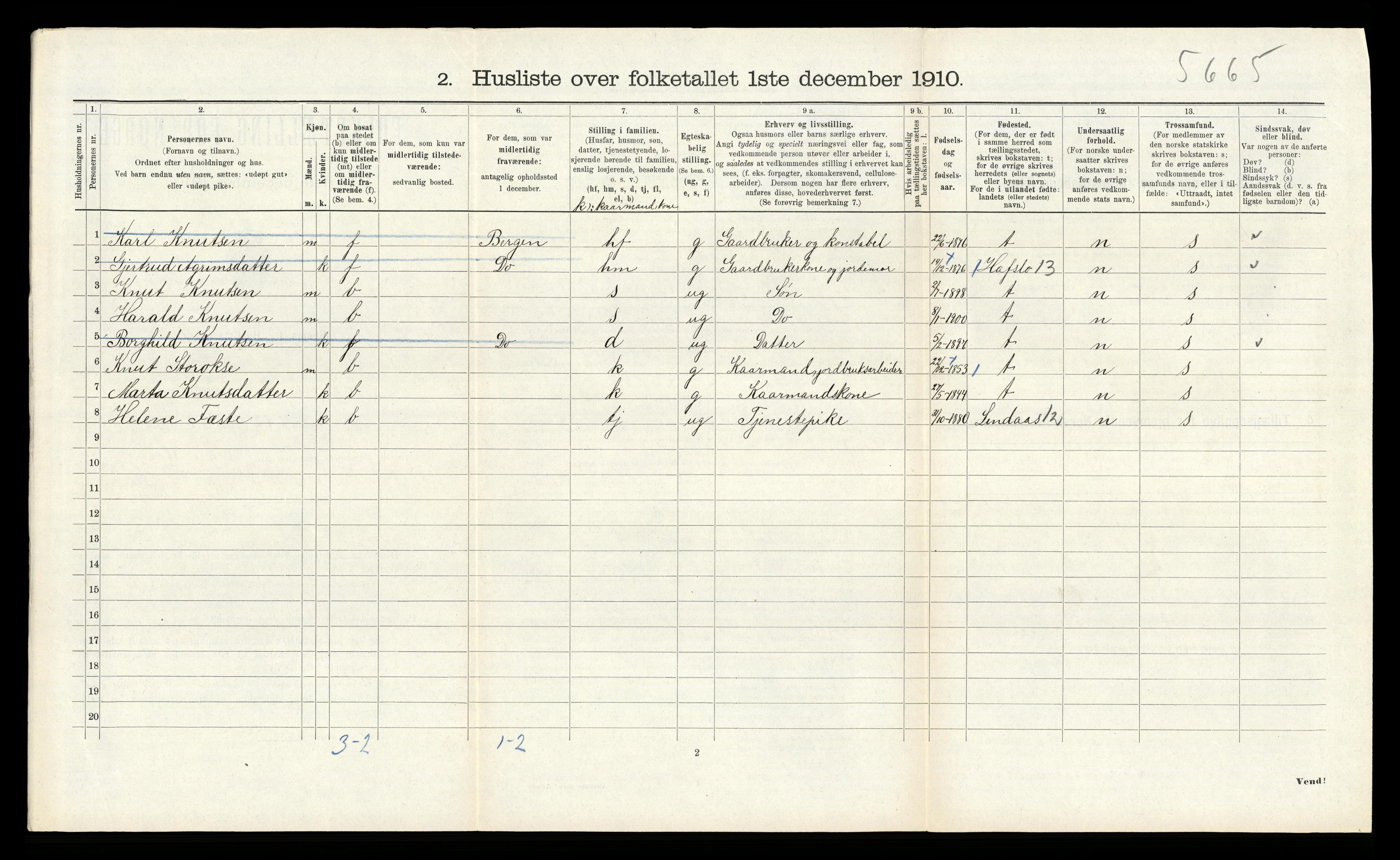 RA, 1910 census for Alversund, 1910, p. 833