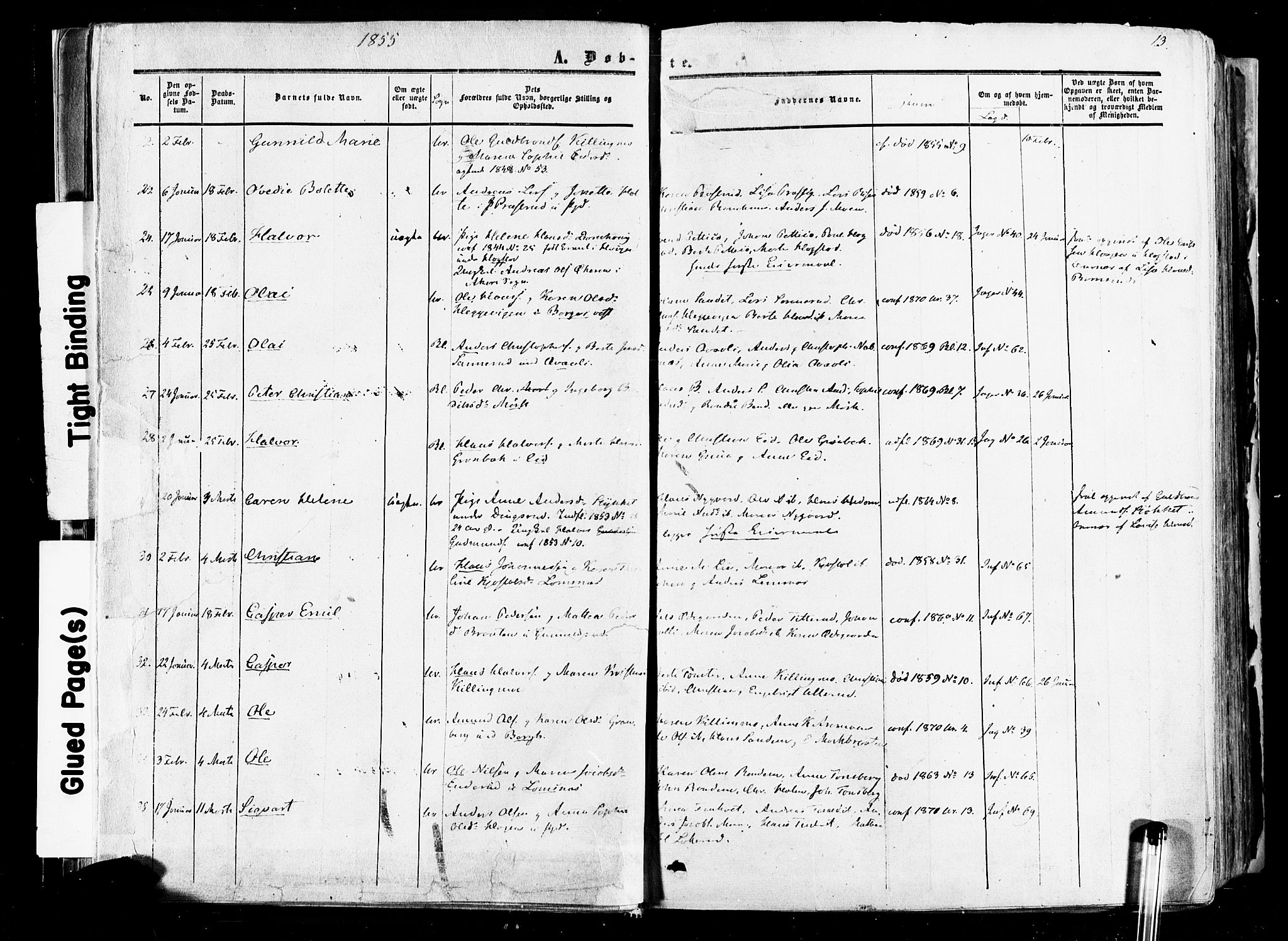Aurskog prestekontor Kirkebøker, SAO/A-10304a/F/Fa/L0007: Parish register (official) no. I 7, 1854-1877, p. 13