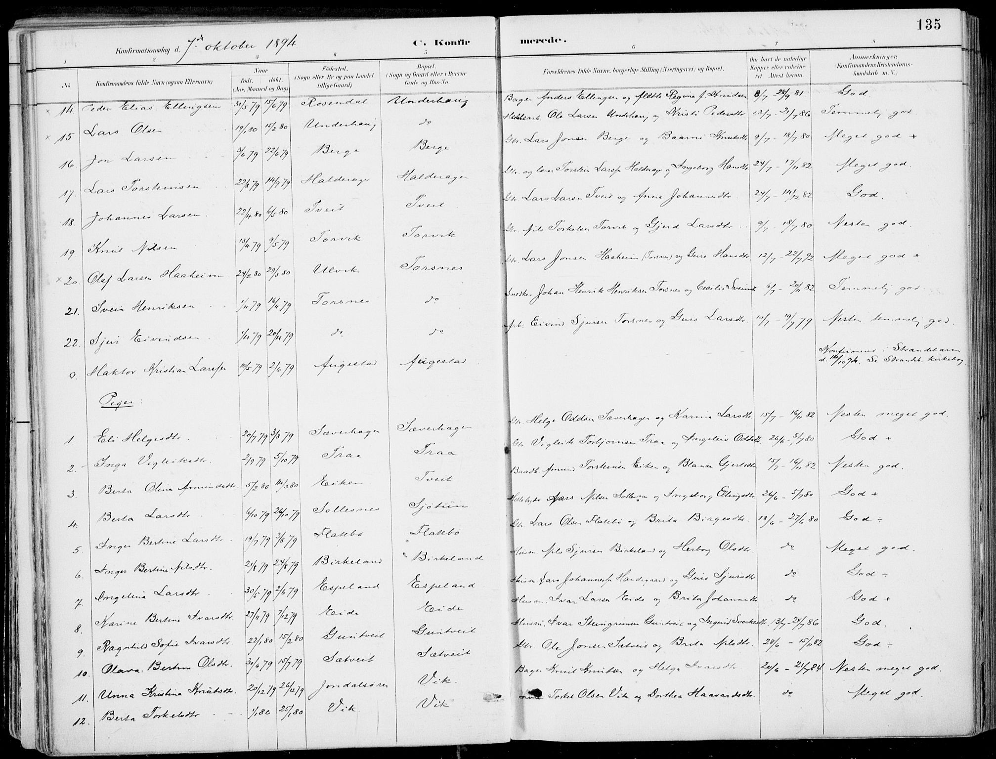 Strandebarm sokneprestembete, SAB/A-78401/H/Haa: Parish register (official) no. E  1, 1886-1908, p. 135
