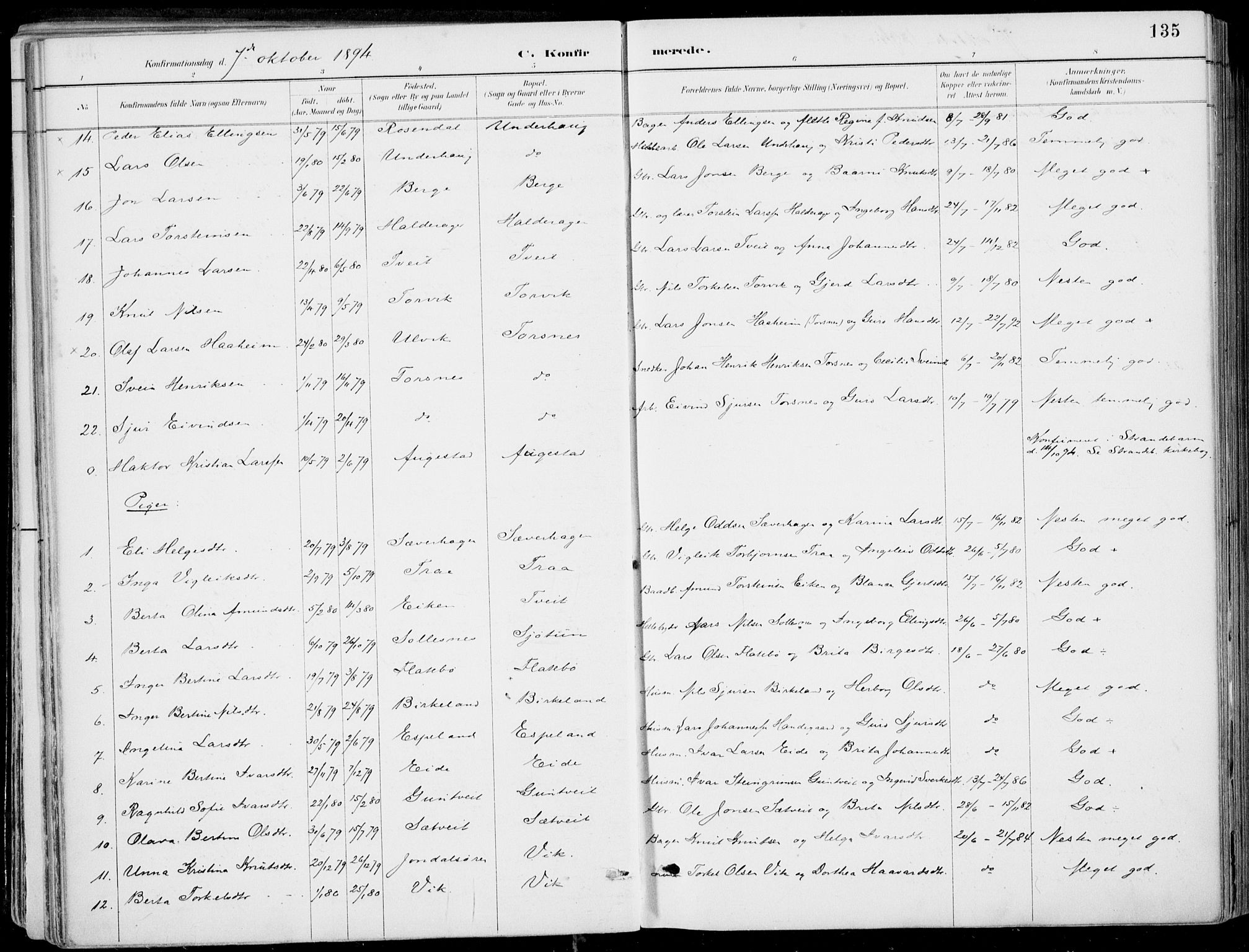 Strandebarm sokneprestembete, AV/SAB-A-78401/H/Haa: Parish register (official) no. E  1, 1886-1908, p. 135