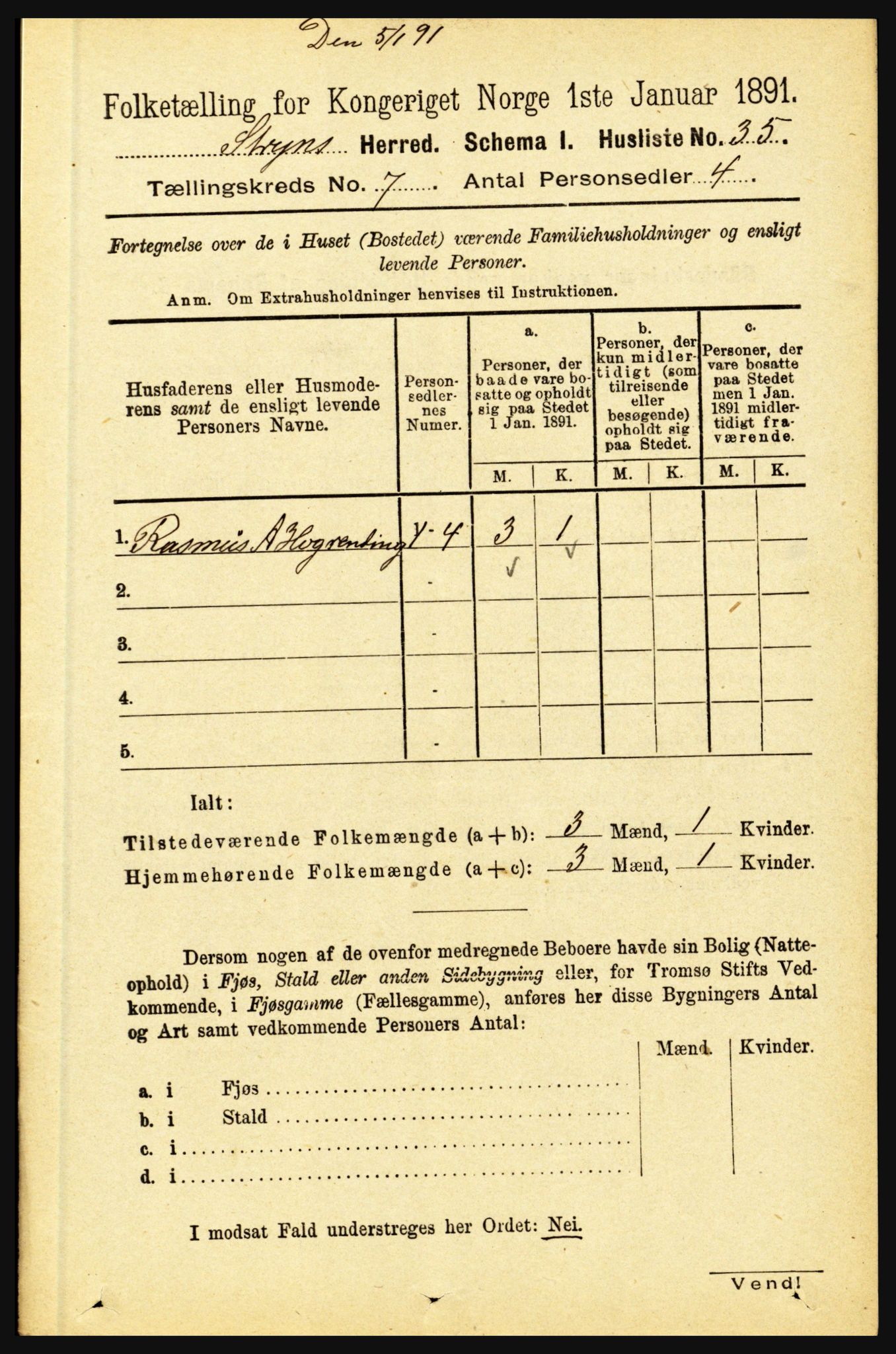 RA, 1891 census for 1448 Stryn, 1891, p. 2807