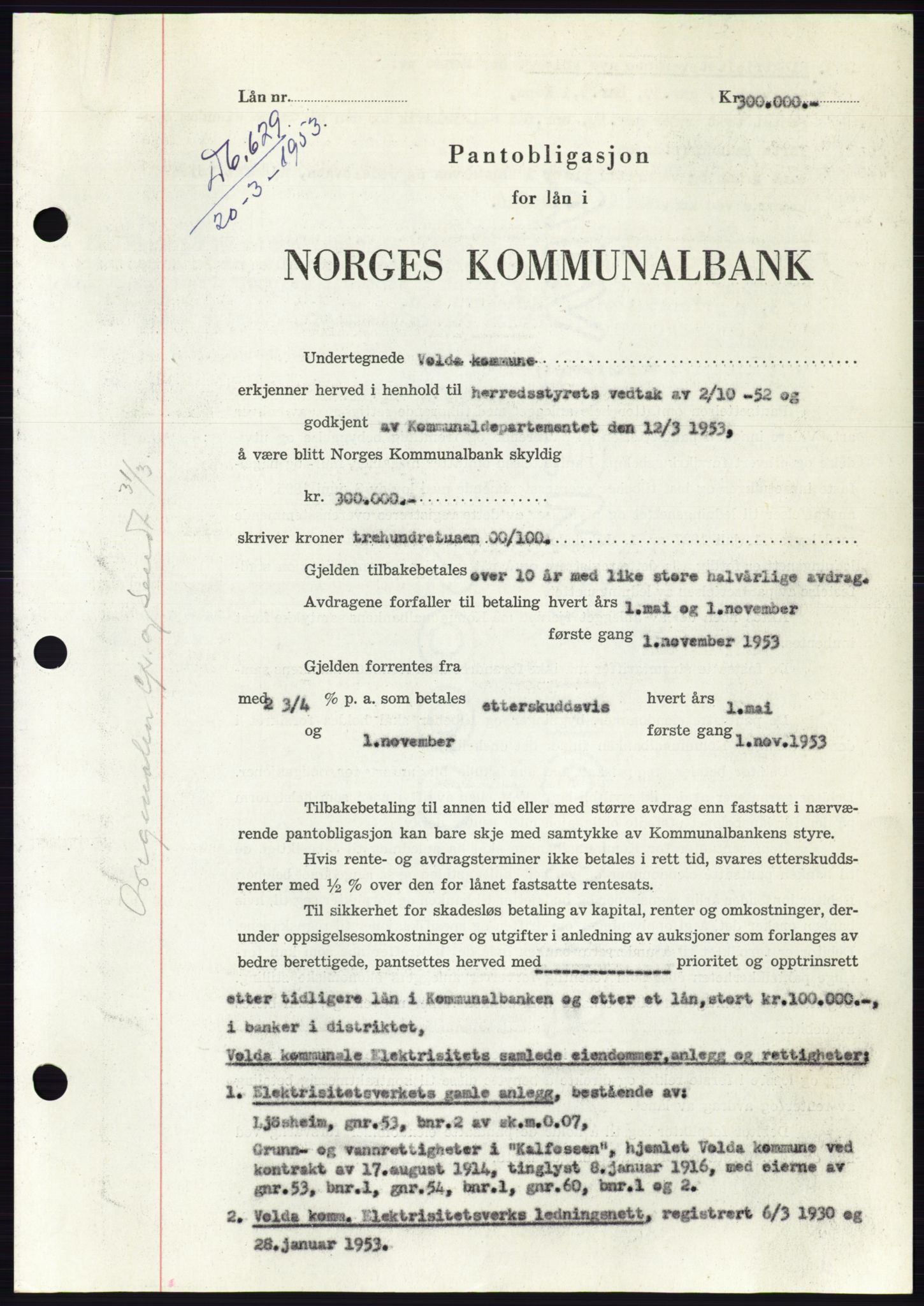 Søre Sunnmøre sorenskriveri, SAT/A-4122/1/2/2C/L0123: Mortgage book no. 11B, 1953-1953, Diary no: : 629/1953